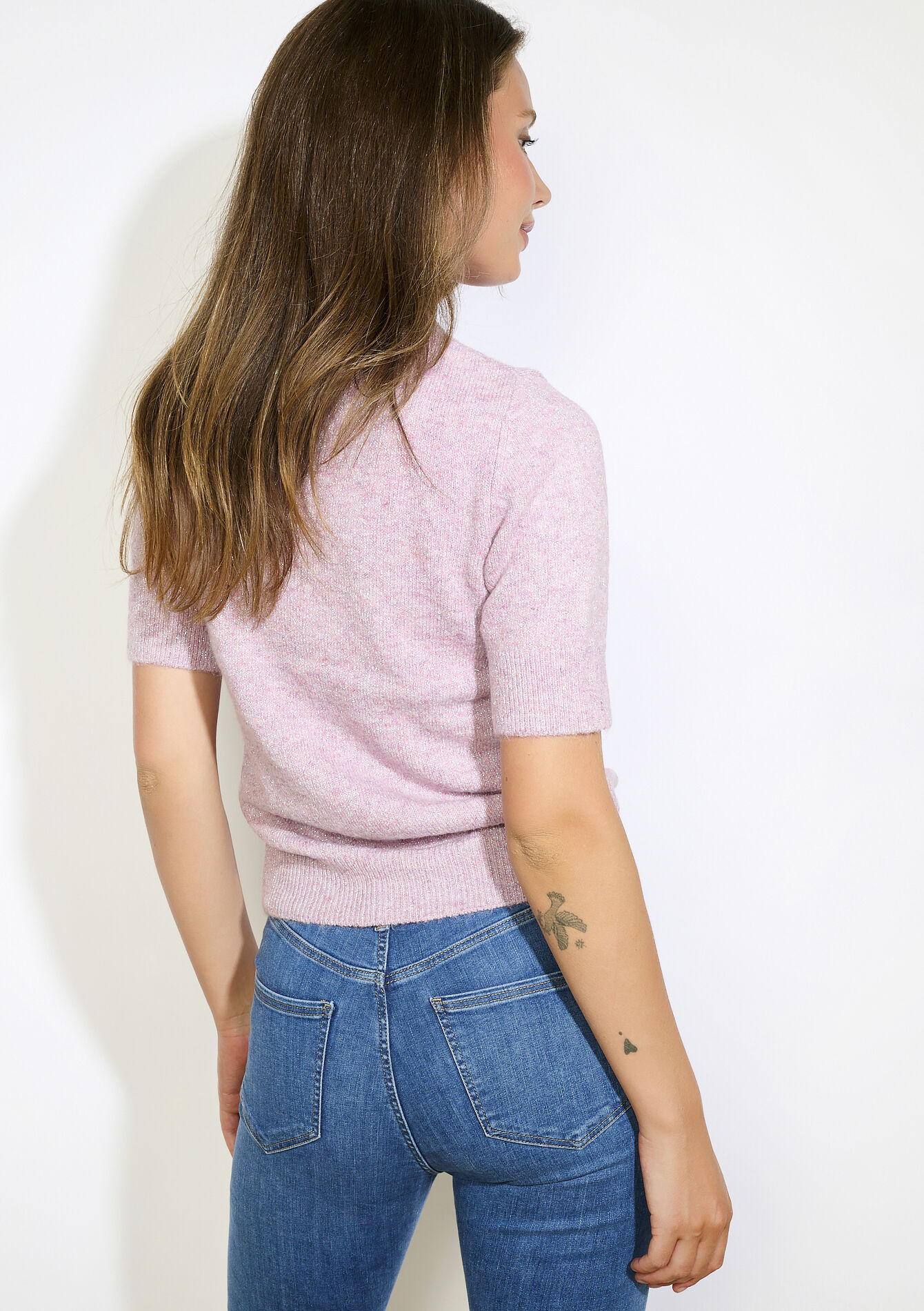 Short-sleeve lurex and sequin knit , Short-sleeve lurex and sequin knit - VIOLINE - 04006932_2576