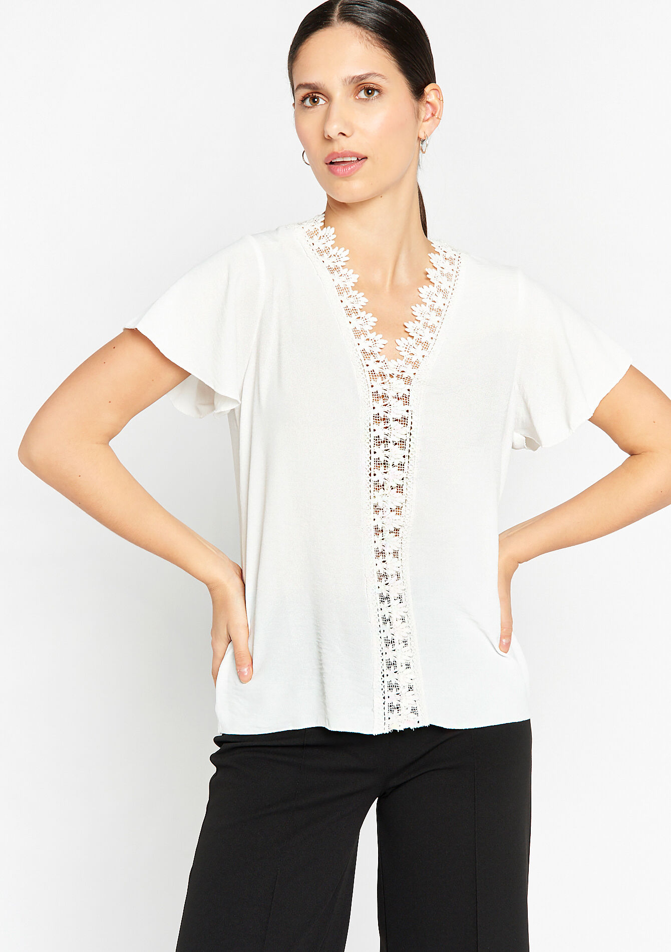 Blouse with V-neck, Blouse with V-neck - OPTICAL WHITE - 05702156_1019