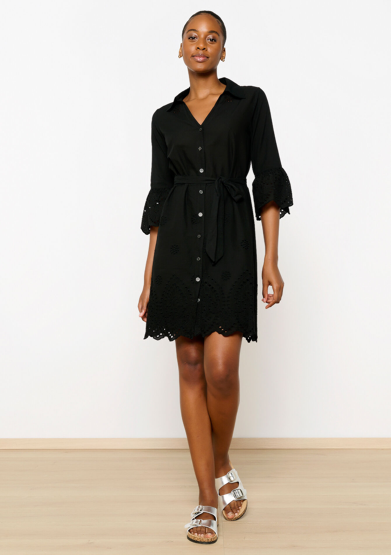 Hemdjurk met broderie anglaise - BLACK - 08103709_1119