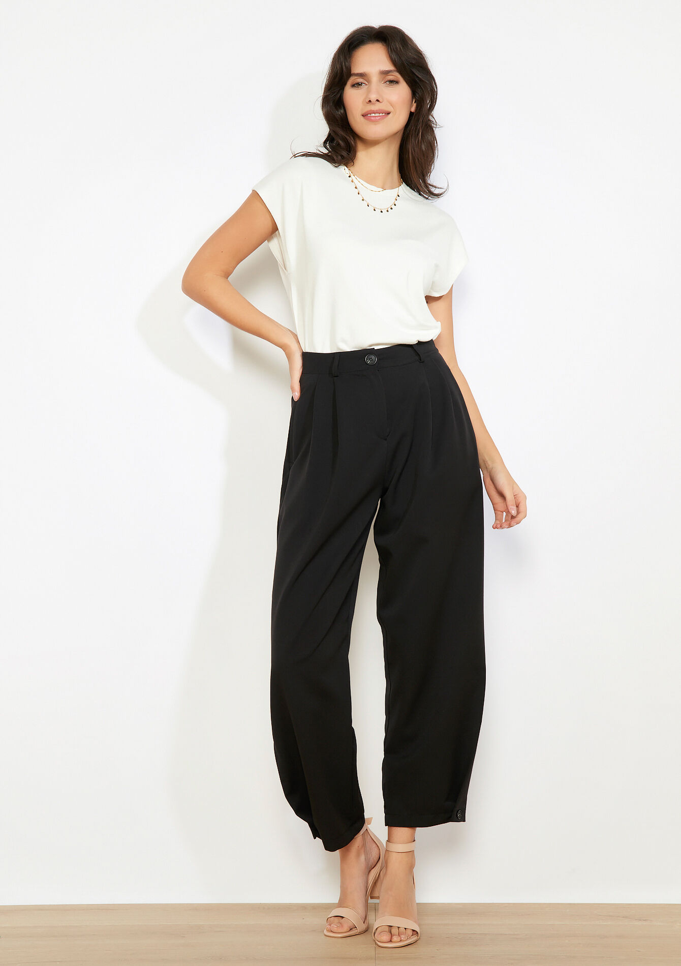 Pantalon met plooien en valling - BLACK - 06100791_1119