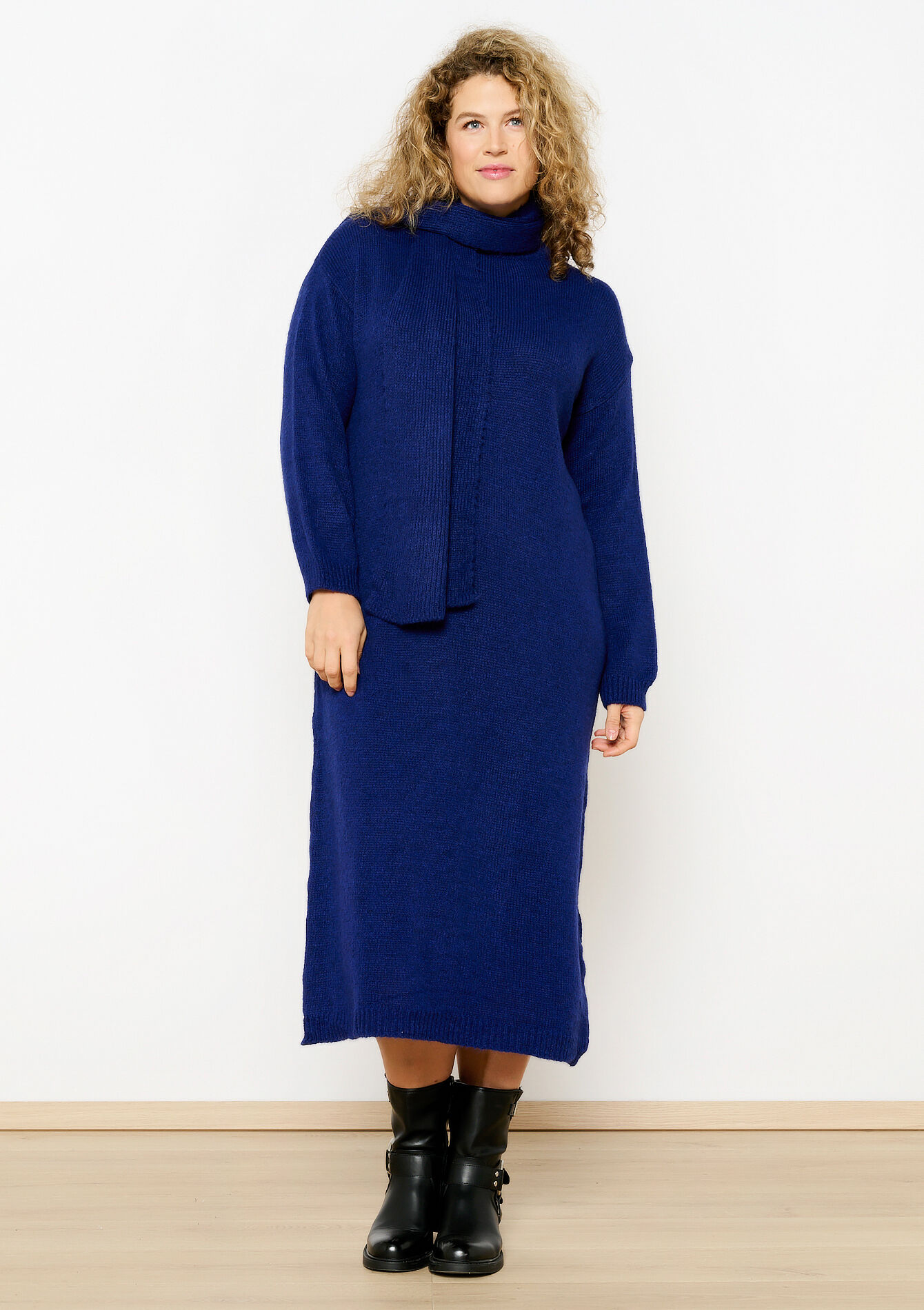 Robe pull longue avec écharpe - NAVY BASIC - 08103891_2723