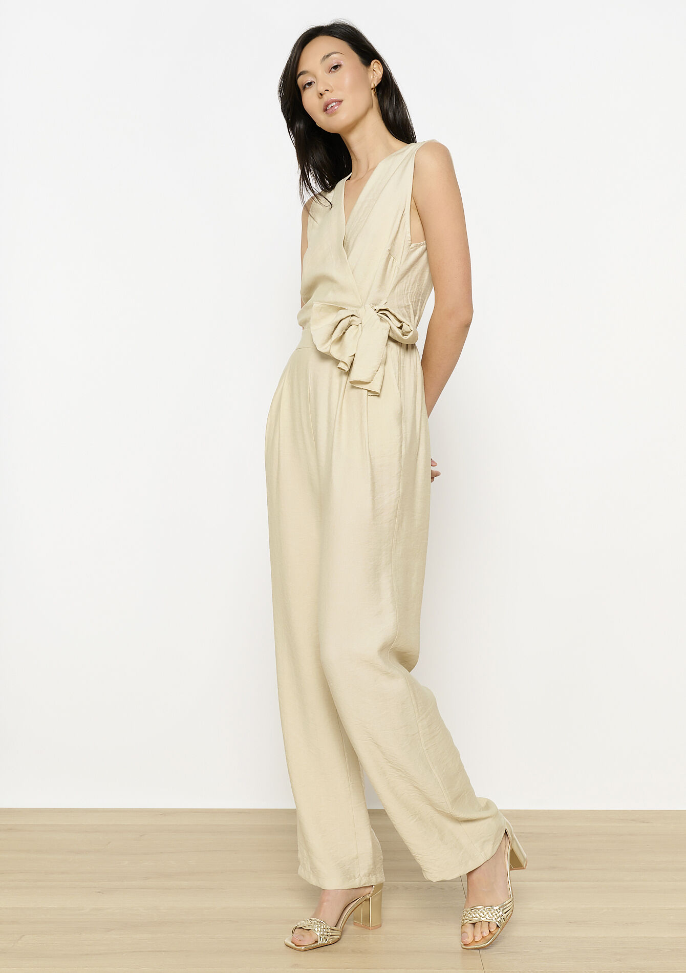 Sleeveless wrap jumpsuit, Sleeveless wrap jumpsuit - LT BEIGE - 06004637_2527