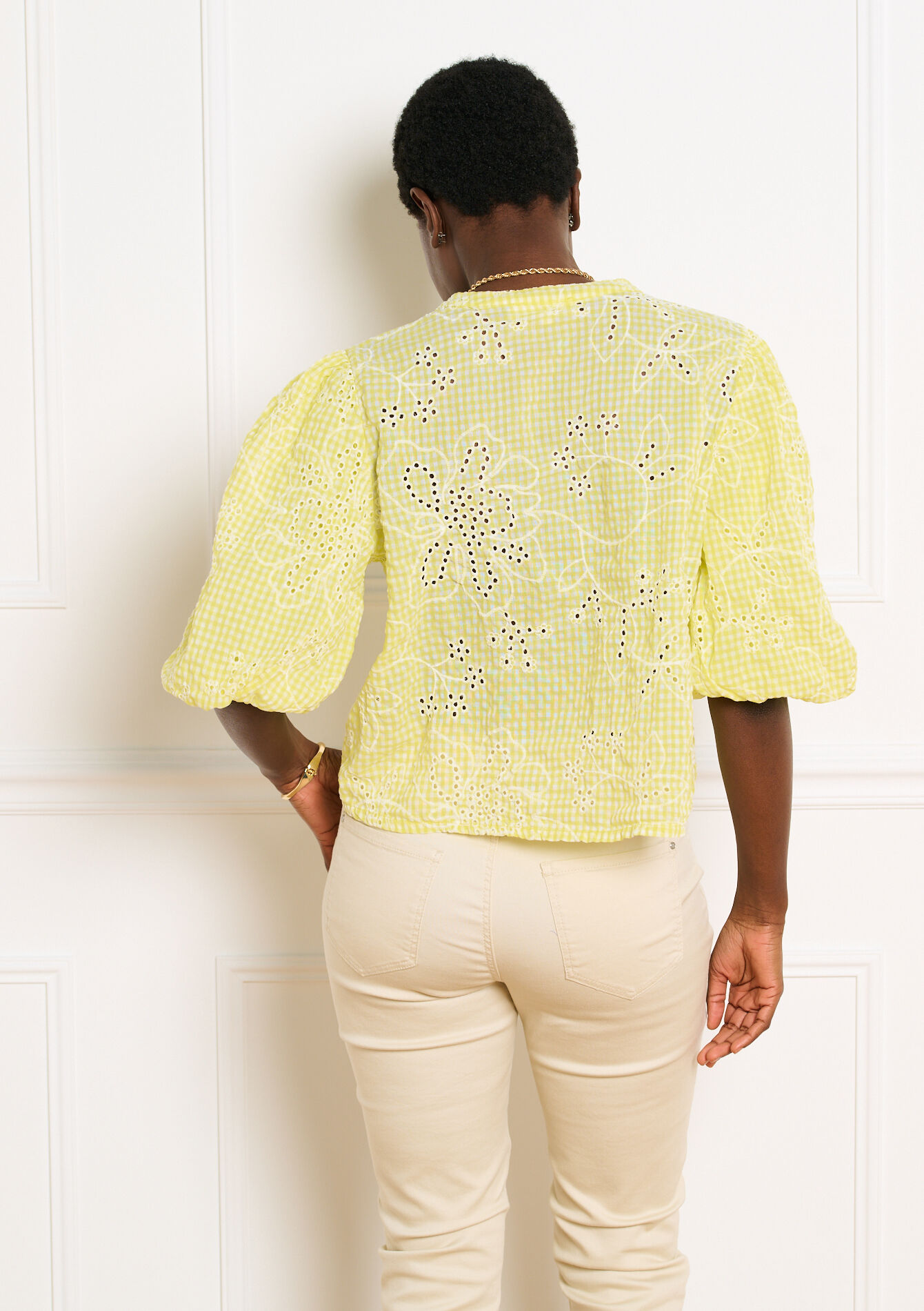 Geborduurde blouse wijde mouwen - YELLOW PASTEL - 05703071_5004