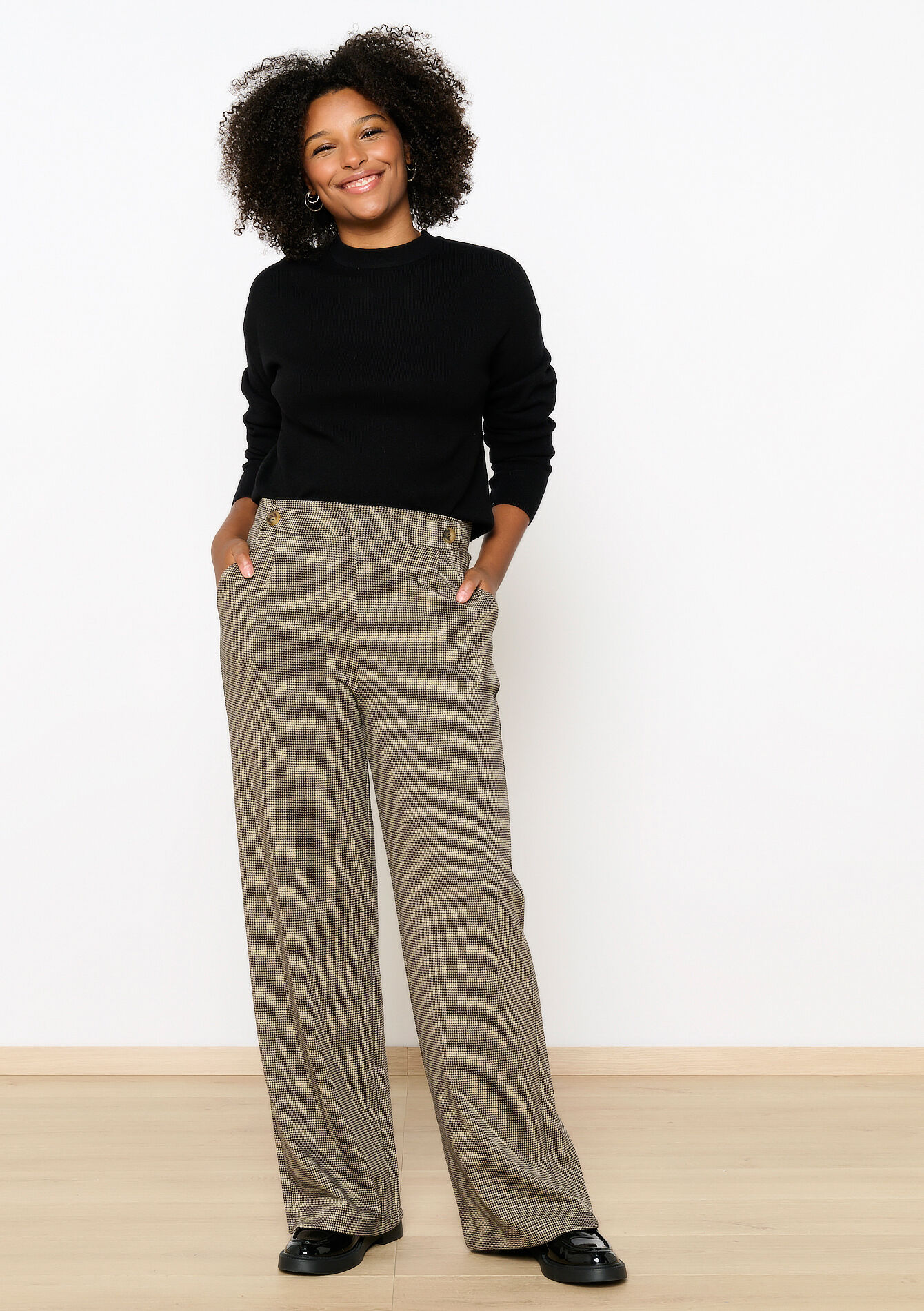 Trousers with pied-de-poule print, Trousers with pied-de-poule print - BLACK - 1114656