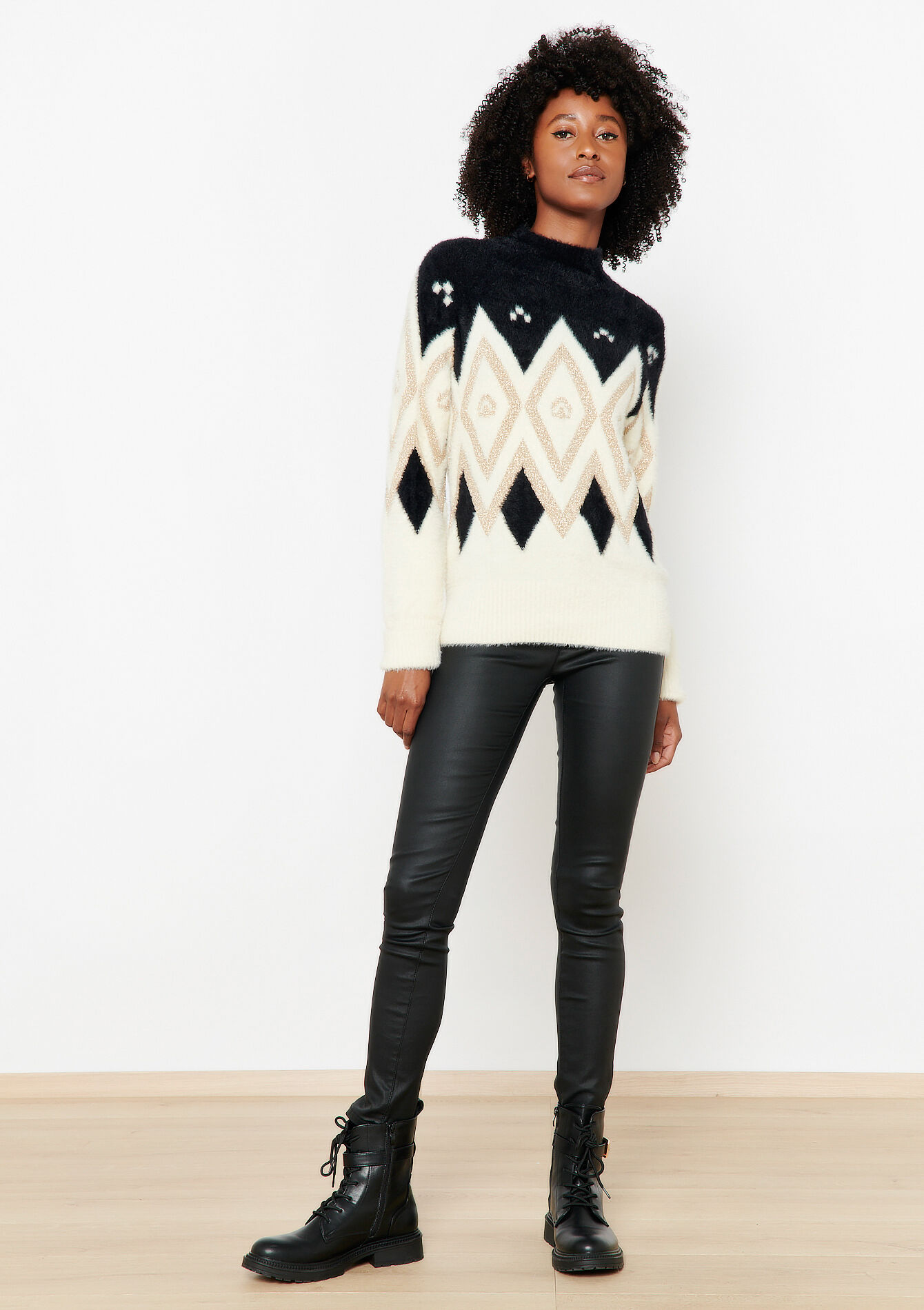 Jacquard pullover with print - BLACK - 04006197_1119