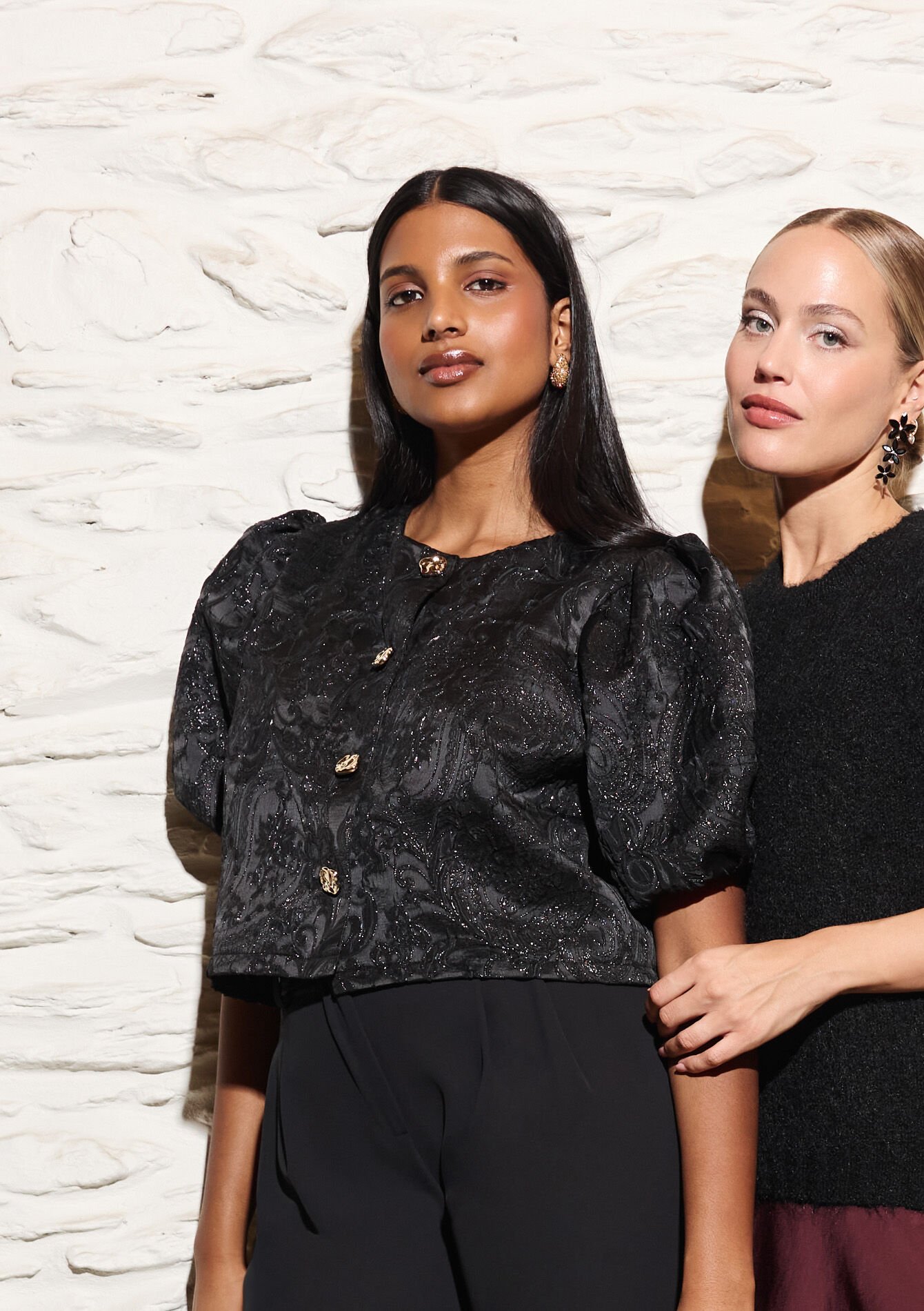 Blouse brocart à manches bouffantes, , detail_model