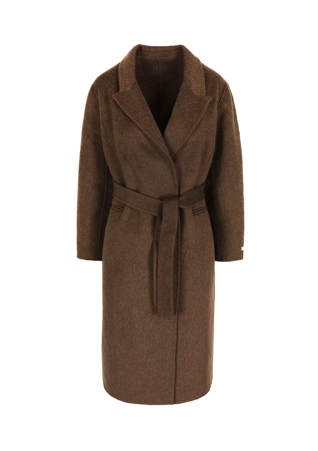 Long collarless coat, Long collarless coat - BROWN DARK CHOCOLATE - 23000774_3720
