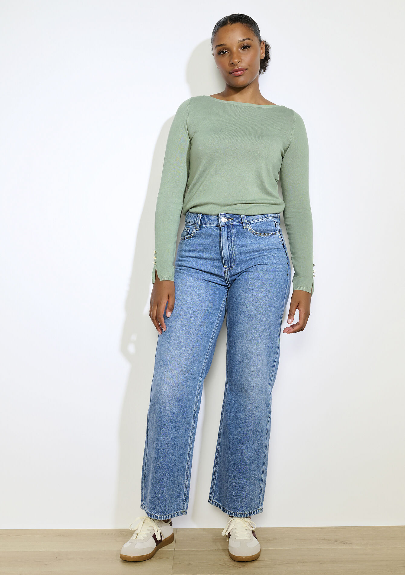 Trui met gouden knopen - KHAKI MINT - 04006871_2542