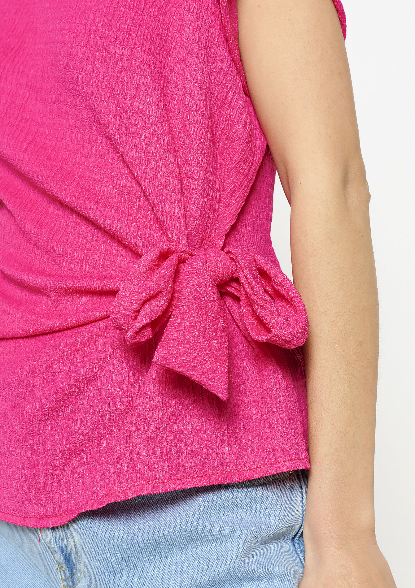 T-shirt noué texturé, T-shirt noué texturé - FUCHSIA - 02301800_5626