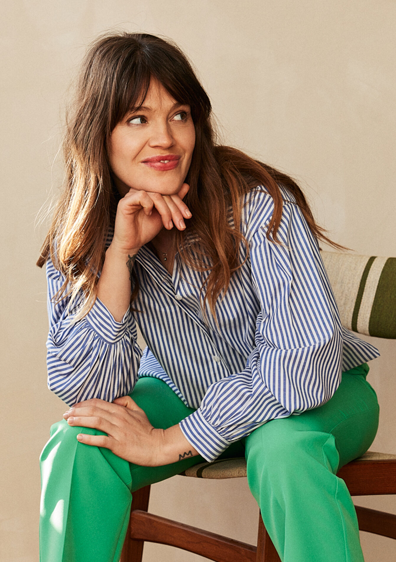 Oversized poplin shirt with stripes, Oversized poplin shirt with stripes - DARK BLUE - 05702437_0501