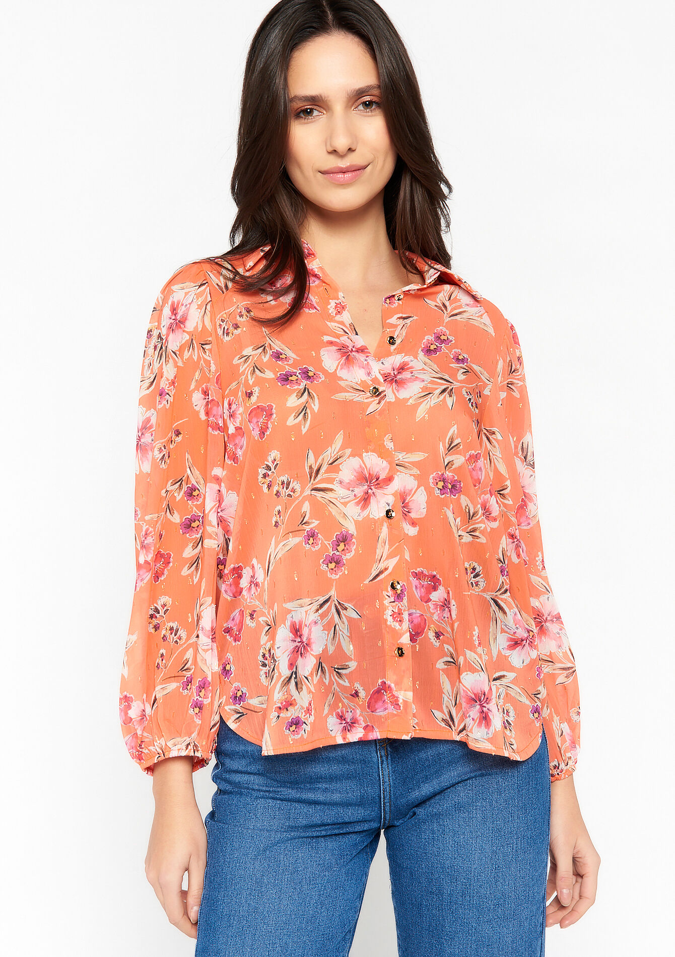 Hemd met bloemenprint, Hemd met bloemenprint - CORAL BRIGHT - 05702151_2007