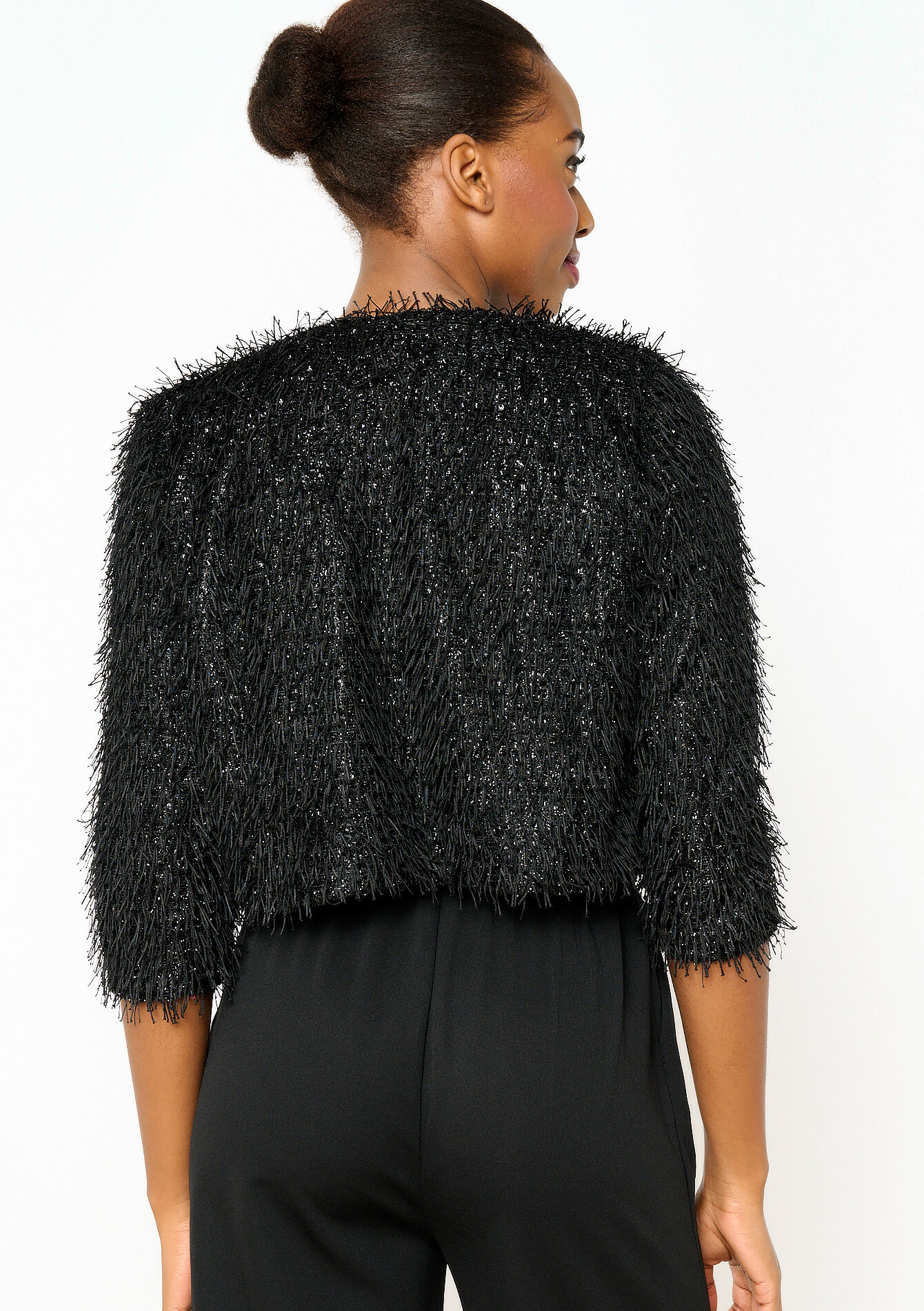 Bolero with fringes - BLACK - 04006394_1119