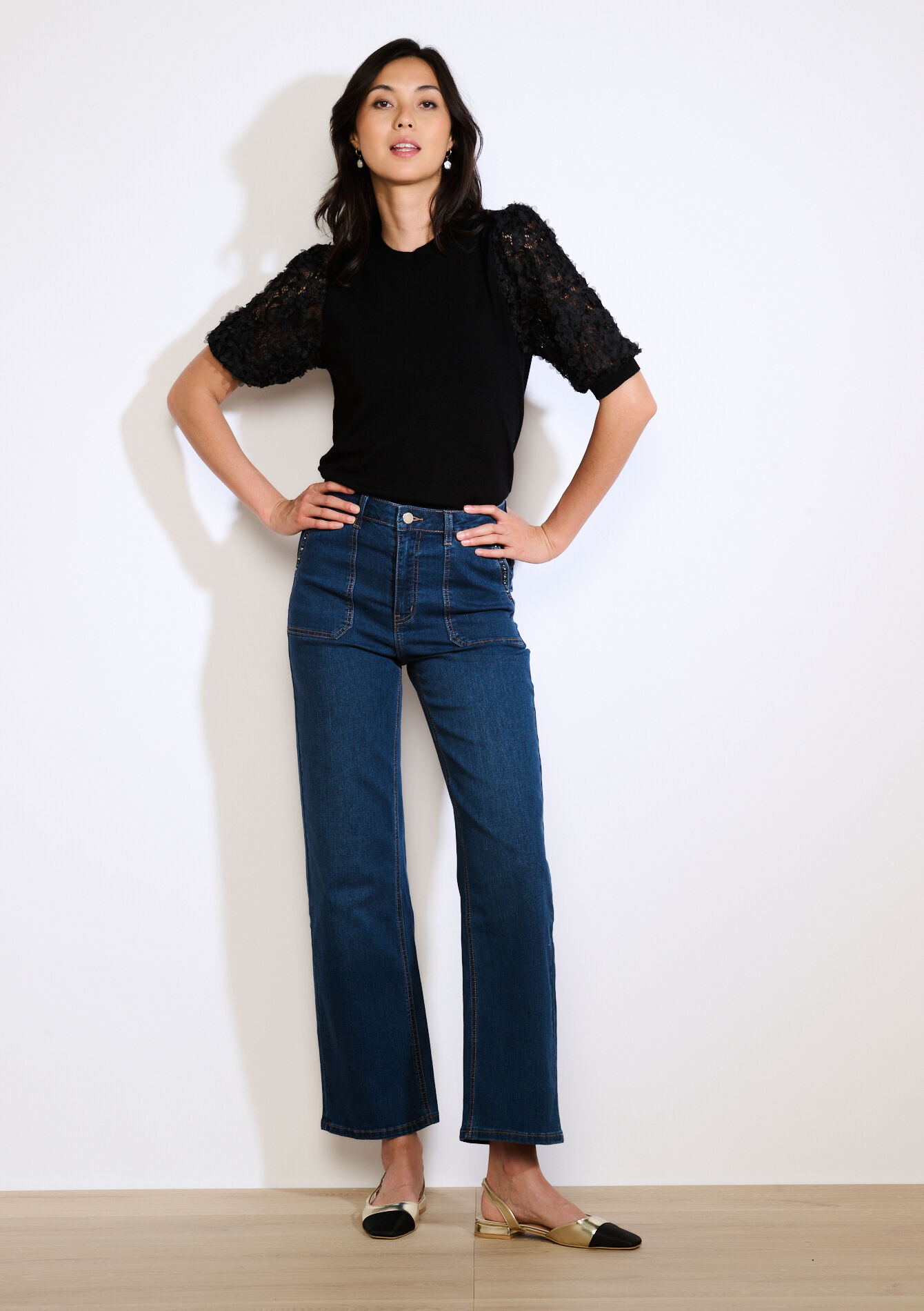 Wide-leg jeans with pockets, Wide-leg jeans with pockets - DARK BLUE - 22000601_0501