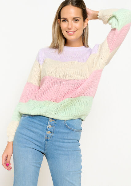 Pullover with colour block - LILAC BRIGHT - 04006454_2578