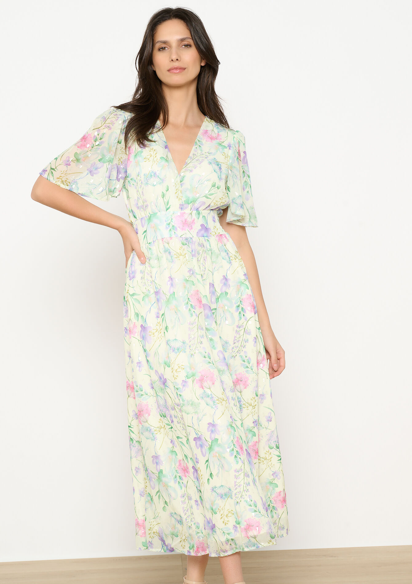 Floral print long dress - YELLOW PASTEL - 08104171