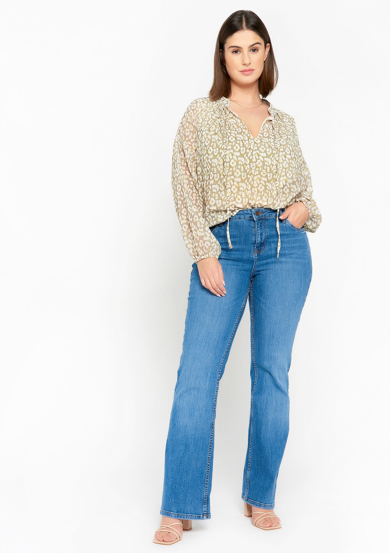 Blouse with leopard print, Blouse with leopard print - KHAKI MINT - 05702130_2542