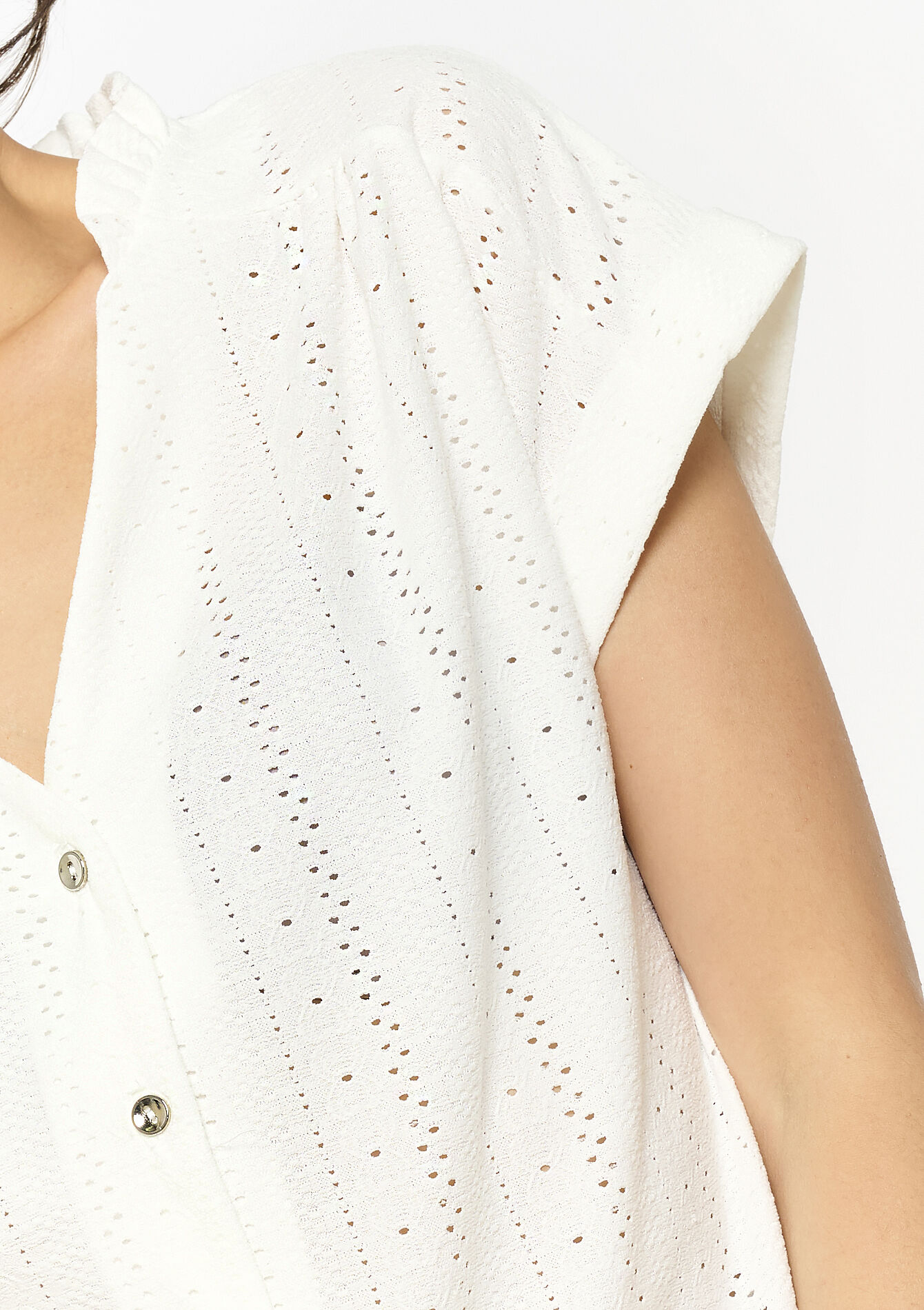 Opengewerkte top met knopen, Opengewerkte top met knopen - OPTICAL WHITE - 1134296