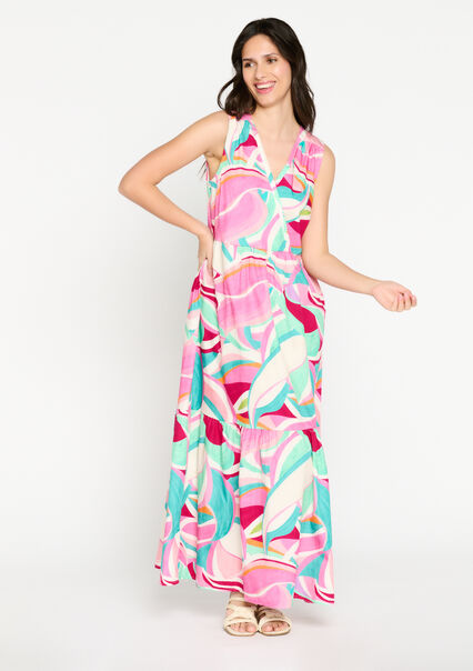 Maxi dress with graphic print - FUCHSIA - 08602058_5626