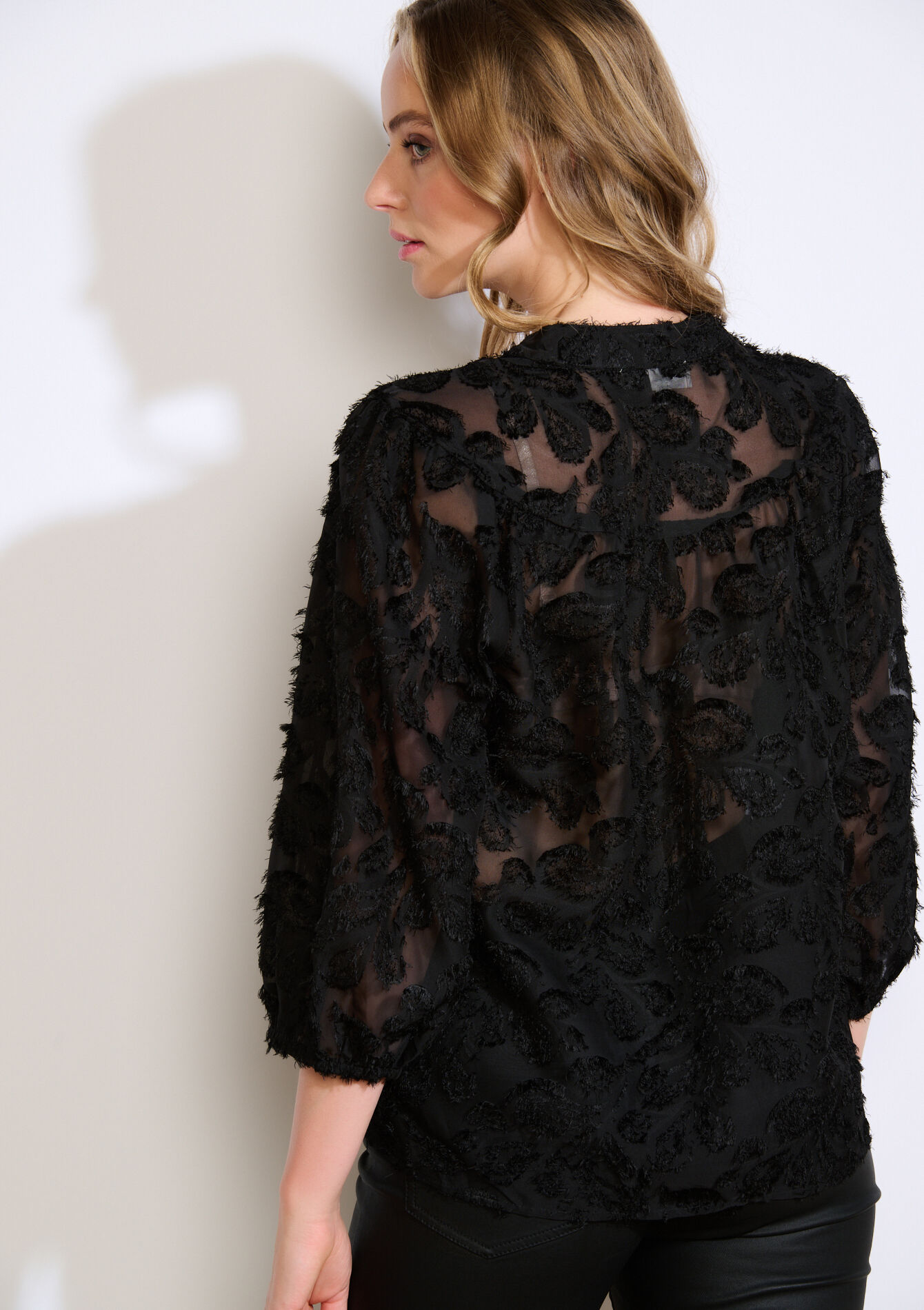 Transparant overhemd met structuur, Transparant overhemd met structuur - BLACK - 05702855_1119