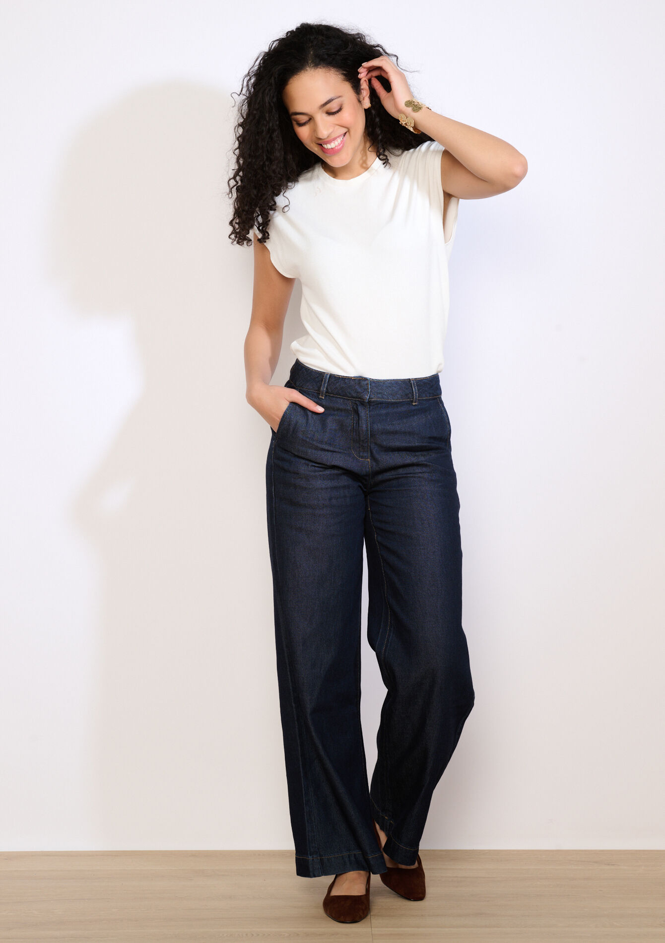 Wijde jeans met hoge taille - DARK BLUE - 22000644_0501