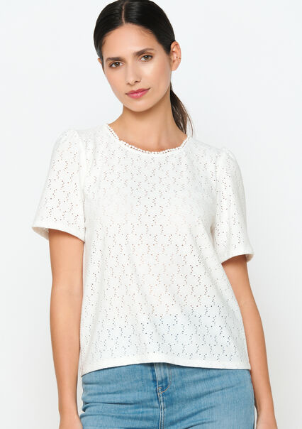 T-shirt met broderie anglaise - OPTICAL WHITE - 02301558_1019