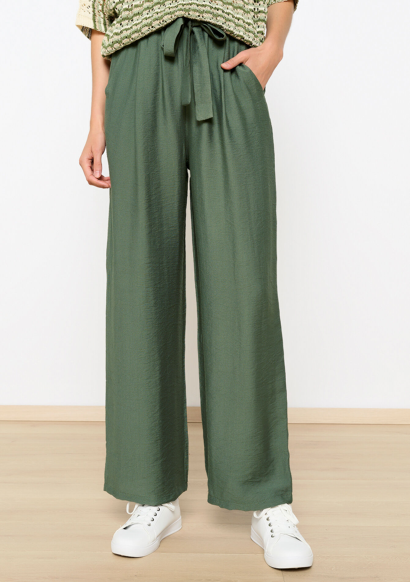 Wijde broek, Wijde broek - KHAKI MED - 06600889_4327