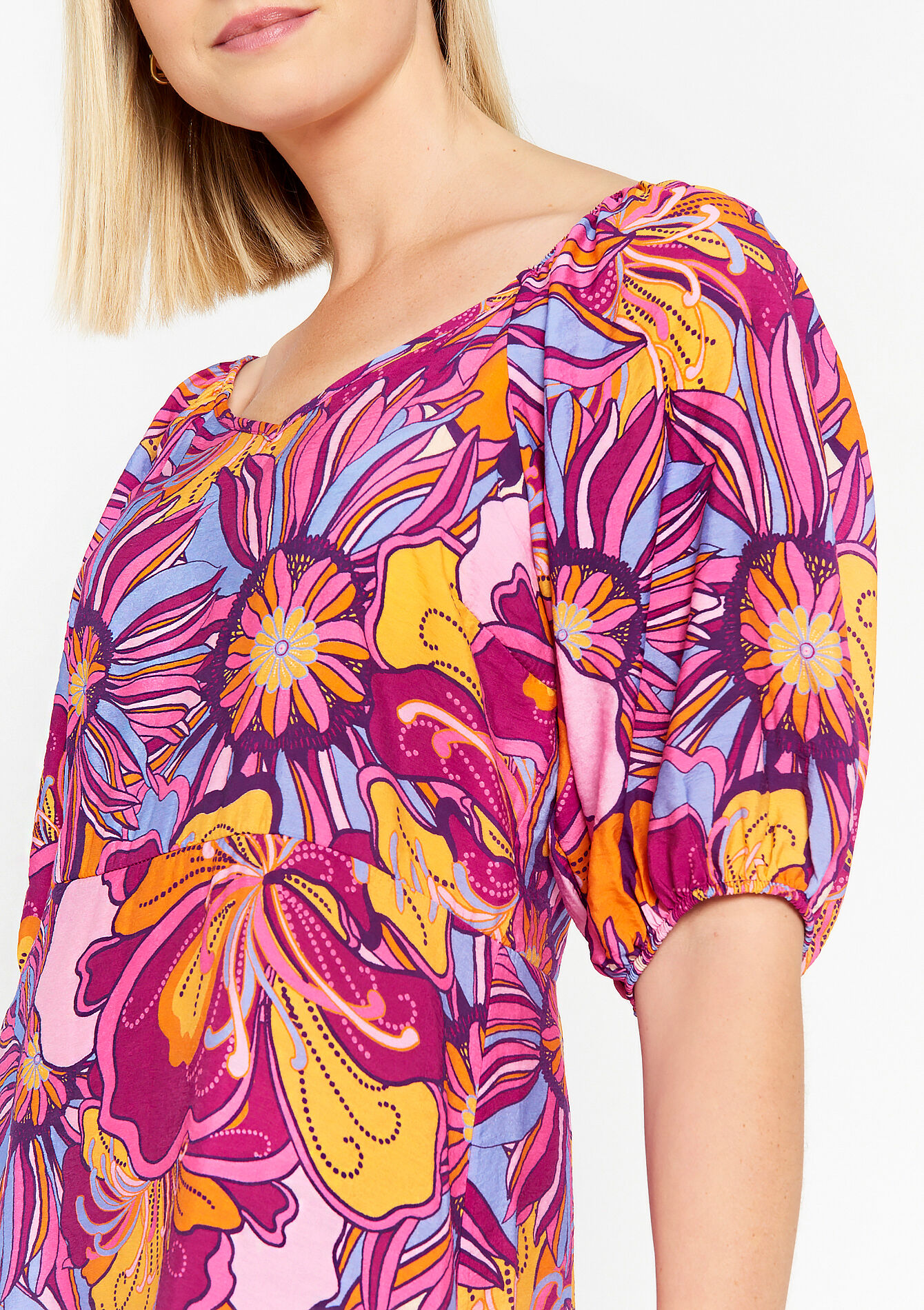 Midi-jurk met retroprint - PURPLE - 08602078_5902