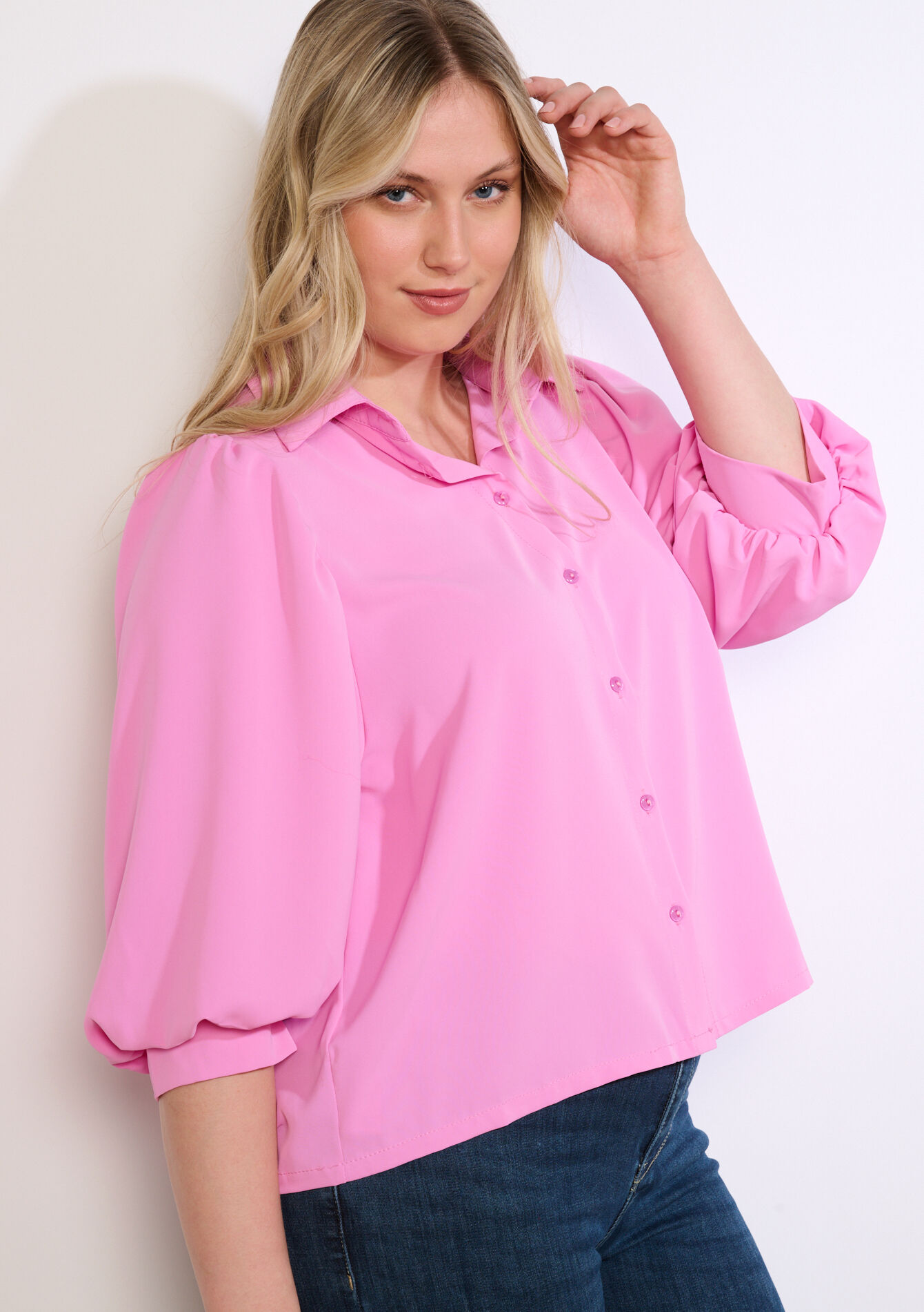 Soepele blouse met knopen, Soepele blouse met knopen - PINK BUBBLEGUM - 05703045_1477