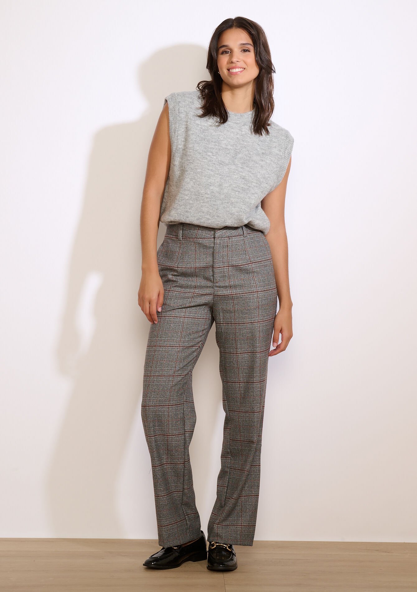 Geruite rechte broek, Geruite rechte broek - BLACK - 06100733_1119