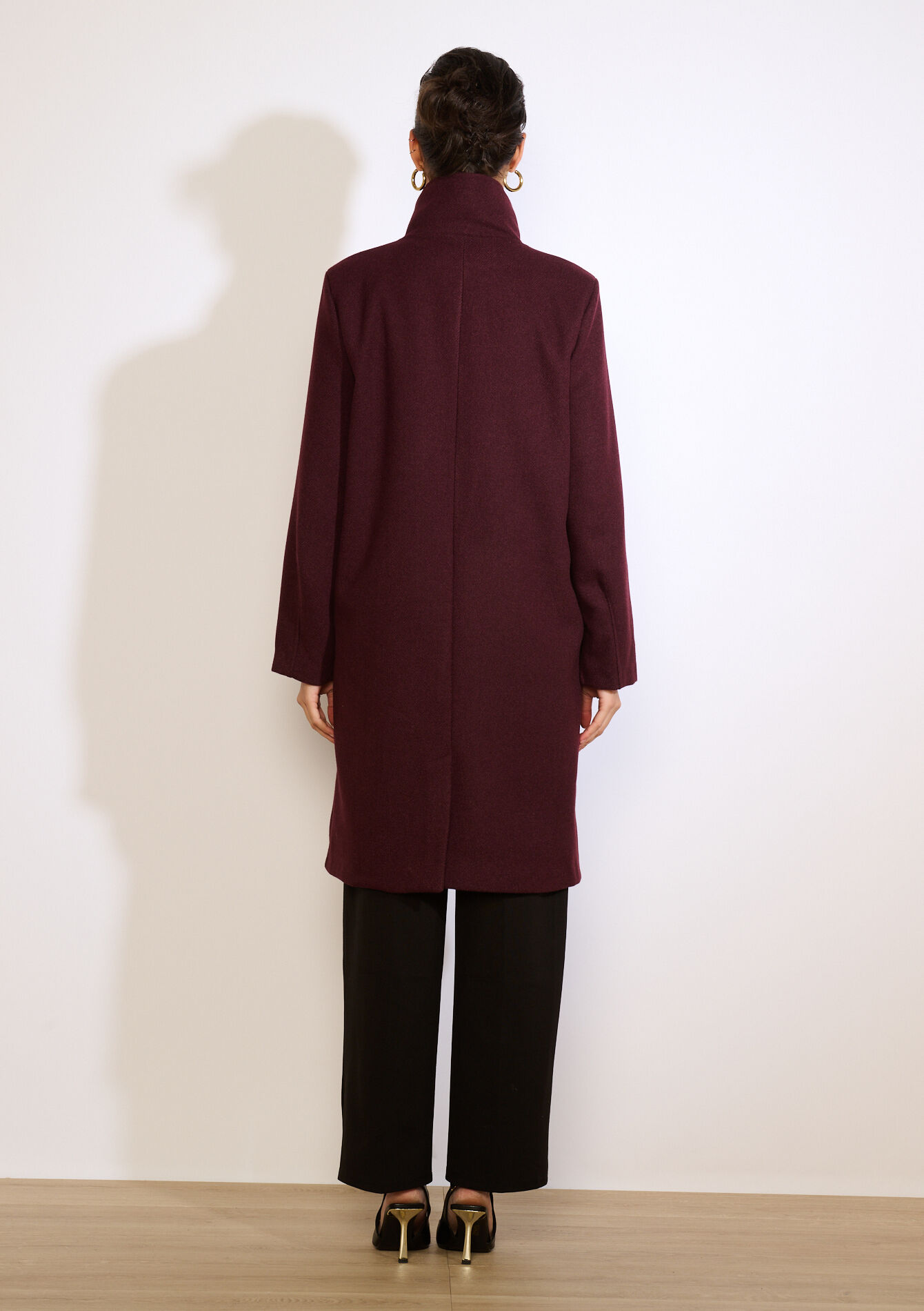 Lange mantel met hoge kraag, Lange mantel met hoge kraag - AUBERGINE - 23000802_1537