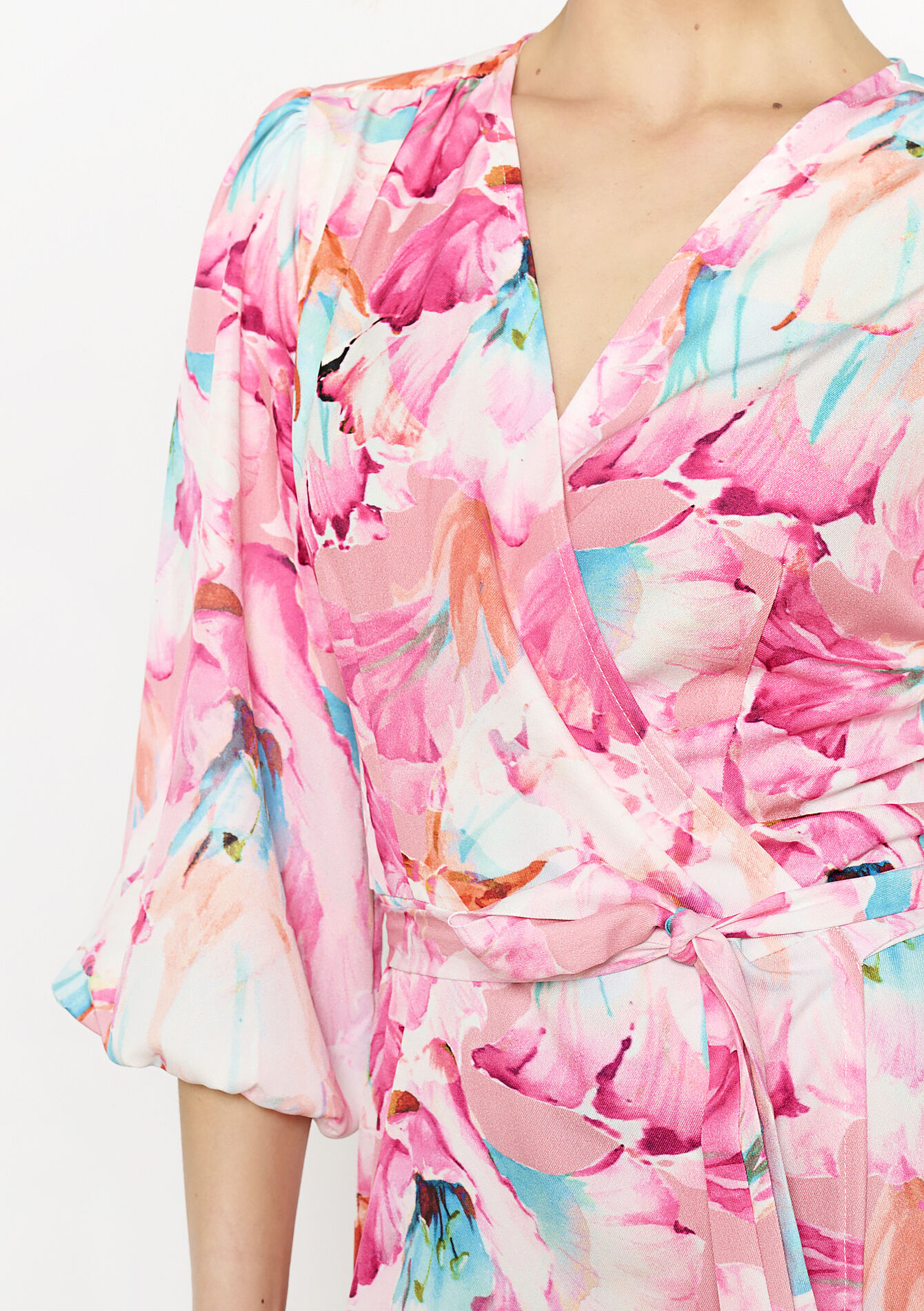 Robe portefeuille imprimée florale, Robe portefeuille imprimée florale - PINK BUBBLEGUM - 08104107_1477