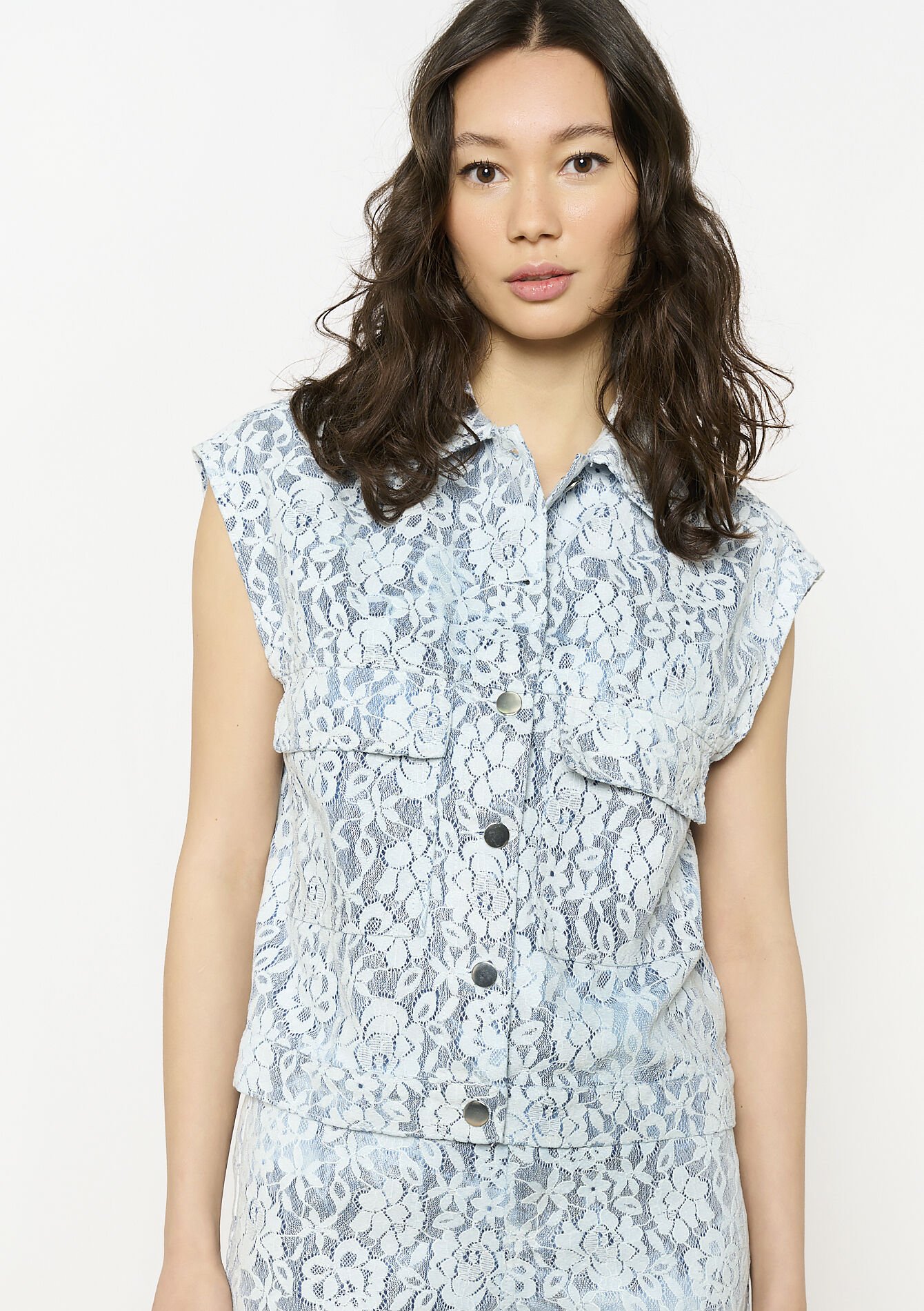 Mouwloos kanten vest, Mouwloos kanten vest - AQUA BLUE - 09001464_3302