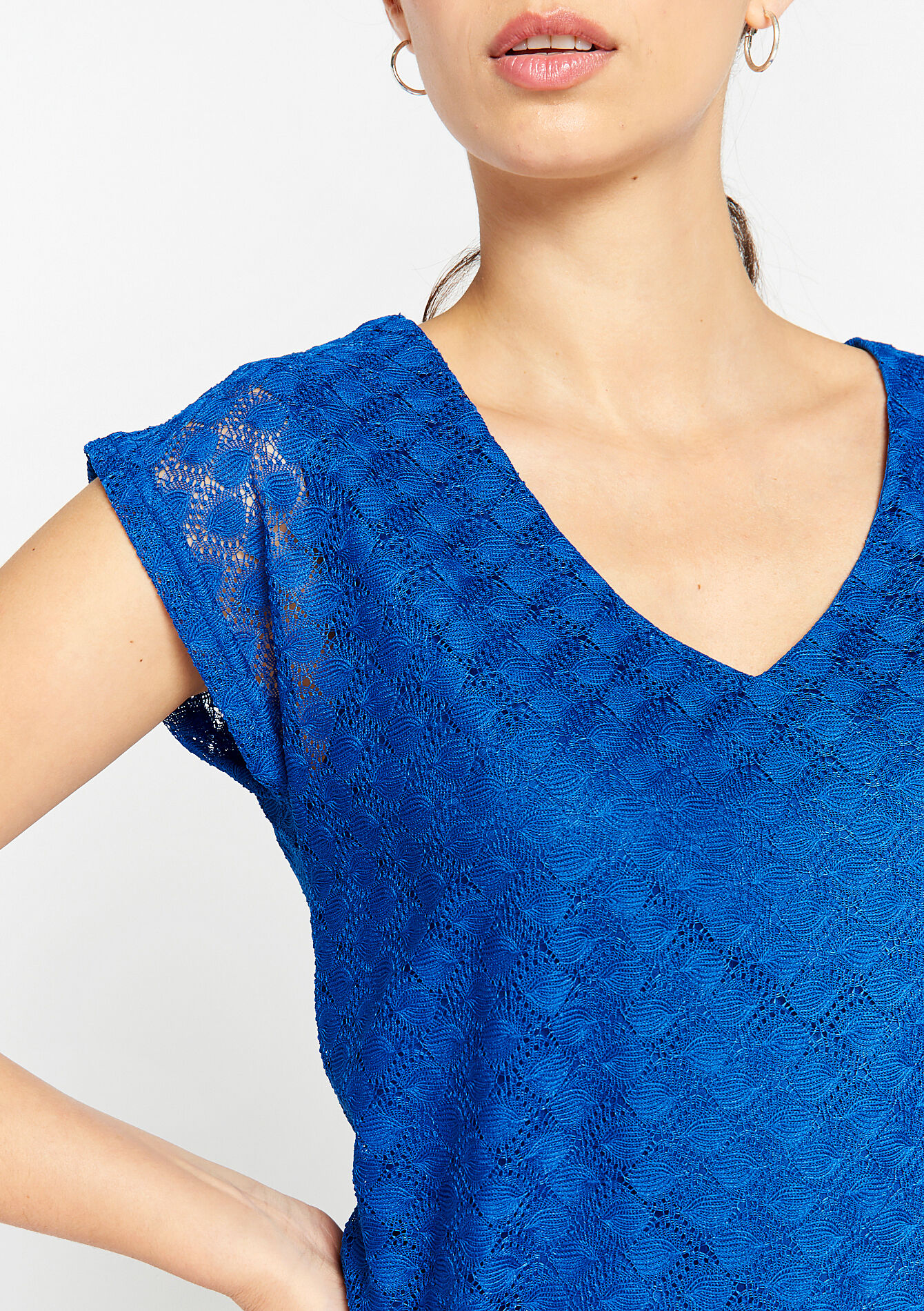 T-shirt with macramé - ELECTRIC BLUE - 02301378_1619
