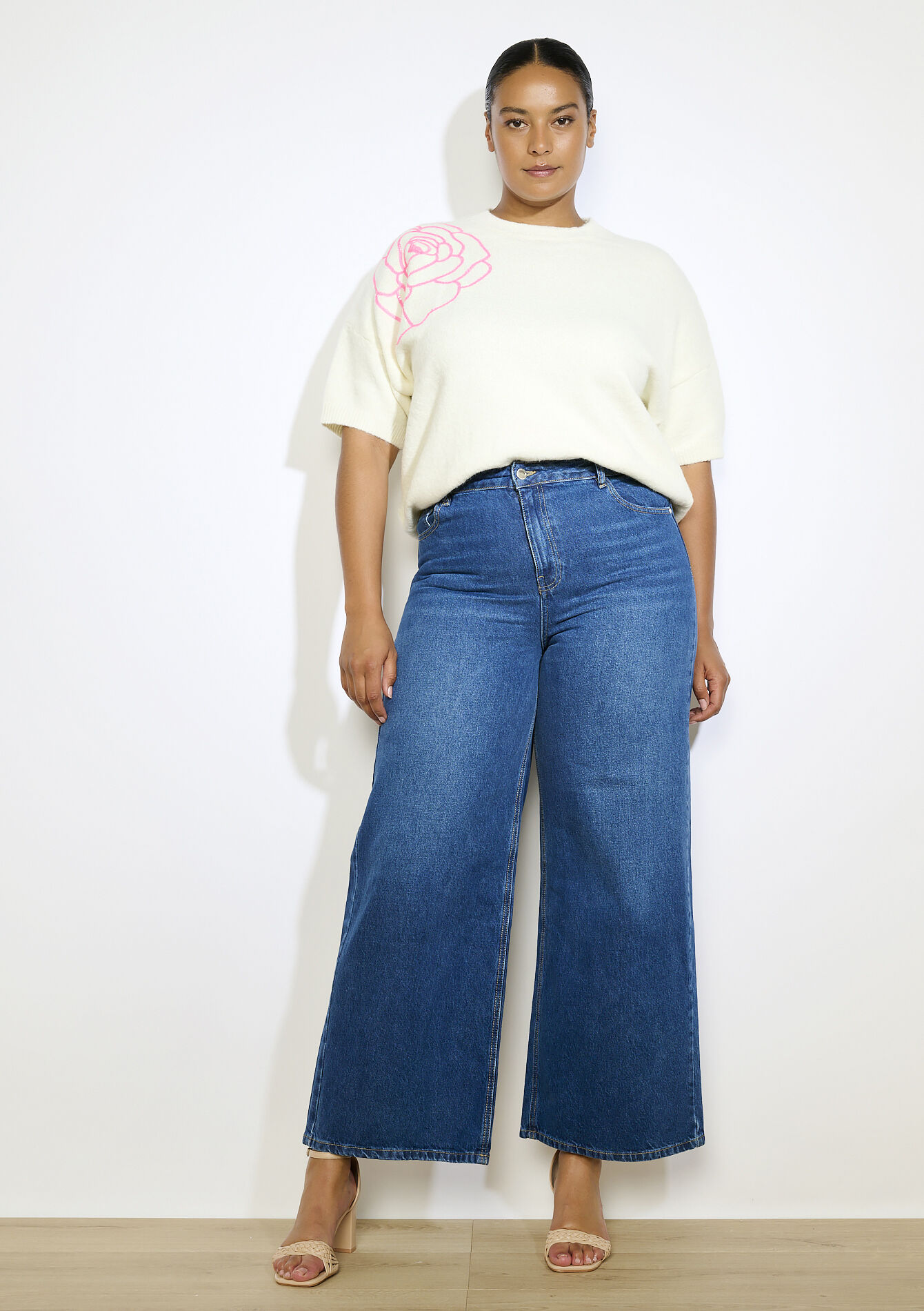 Wijde jeans met hoge taille - MEDIUM BLUE - 22000619_0500