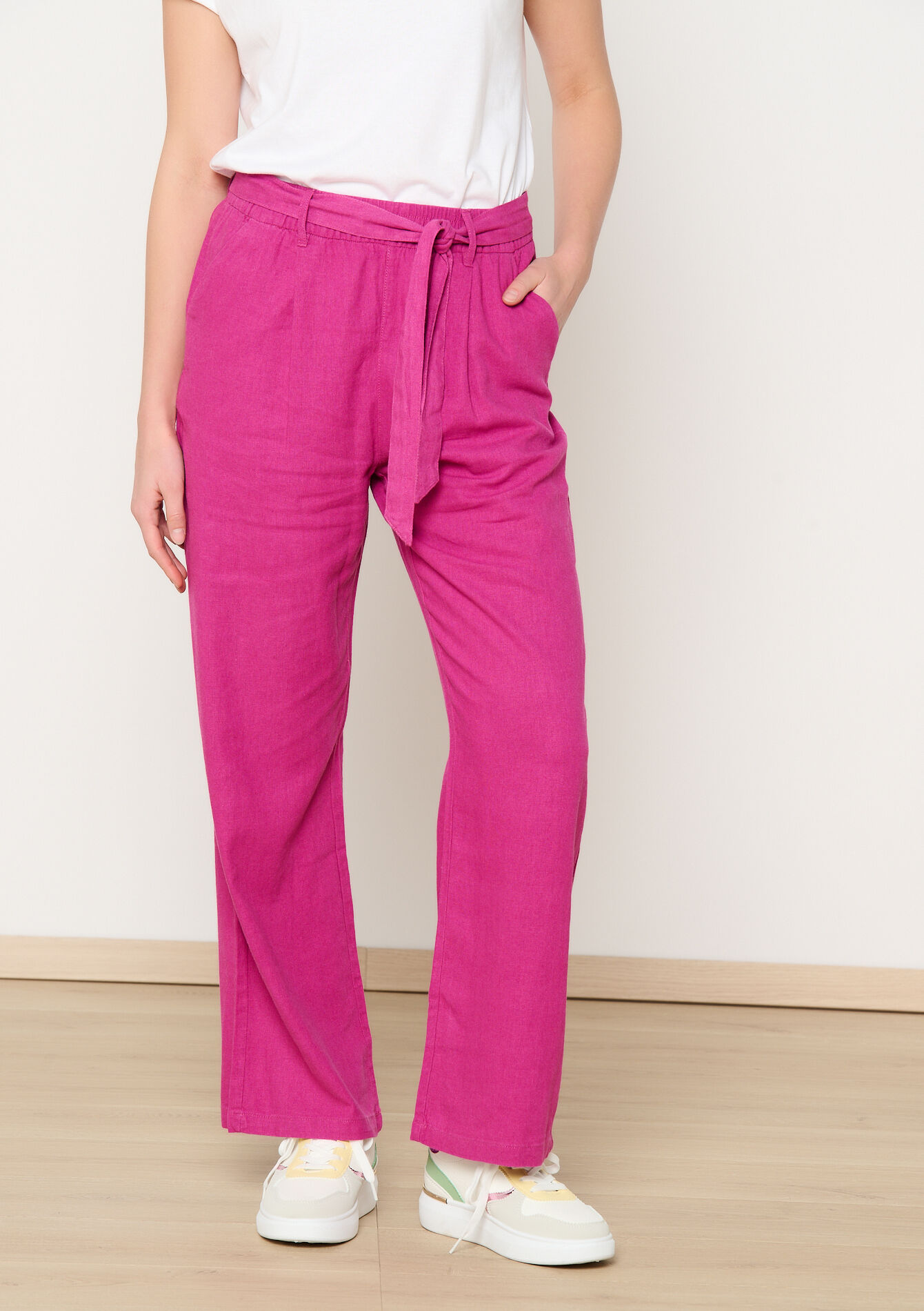 Linen pants with belt, Linen pants with belt - VIOLINE - 06600921_2576