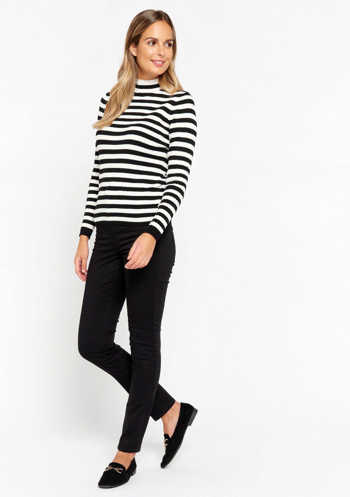 Ribbed pullover with stripes, Ribbed pullover with stripes - BLACK - 04006187_1119