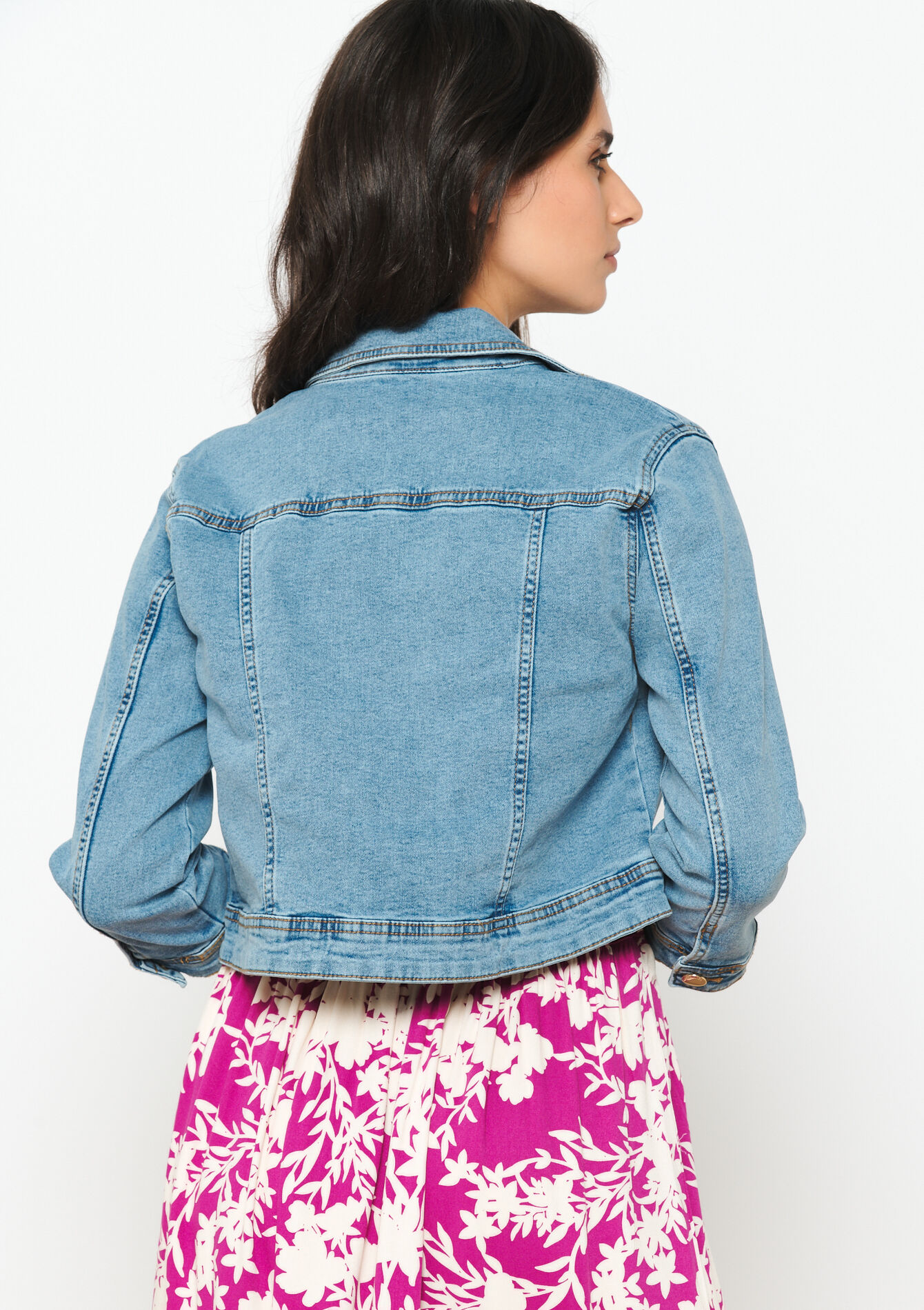 Short denim jacket - BLUE BLEACHED - 09100865_0502