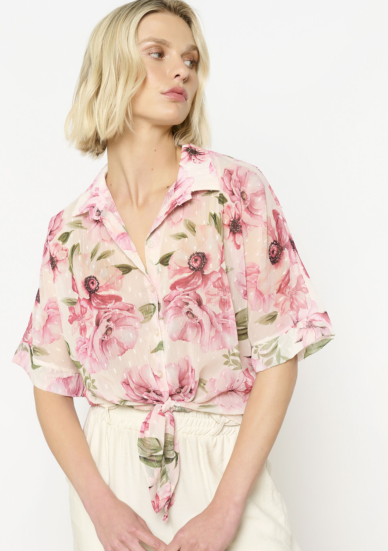 Knotted floral shirt, Knotted floral shirt - LIGHT PINK - 05702771_1303