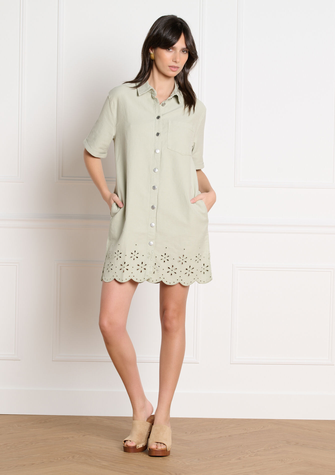 Eyelet shirt dress - MINT GREEN - 08104376_1723