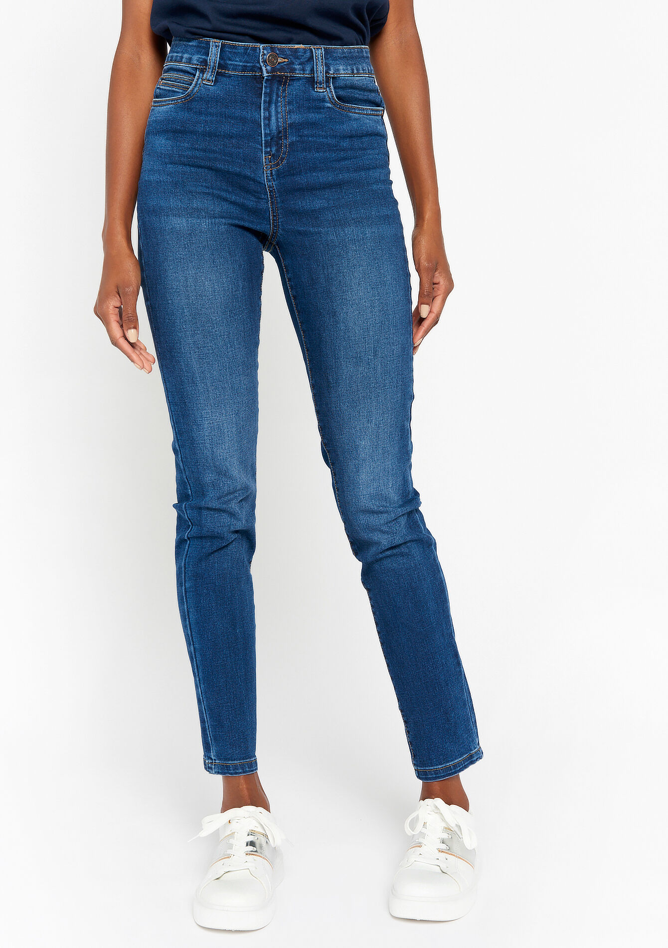 Slim jeans met hoge taille, Slim jeans met hoge taille - DARK BLUE - 22000451_0501