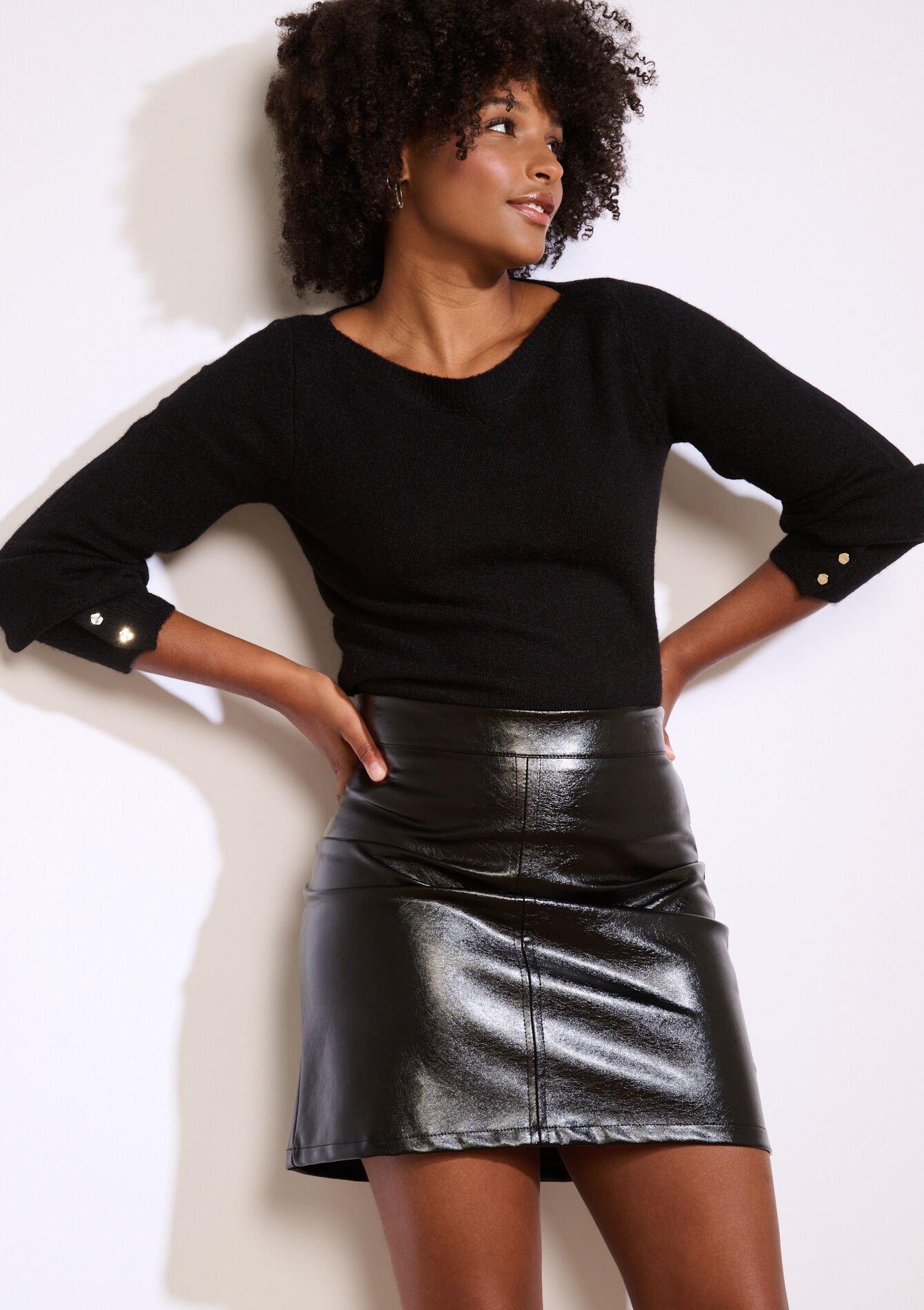 Trui met knopen op mouw, Trui met knopen op mouw - BLACK - 04006915_1119