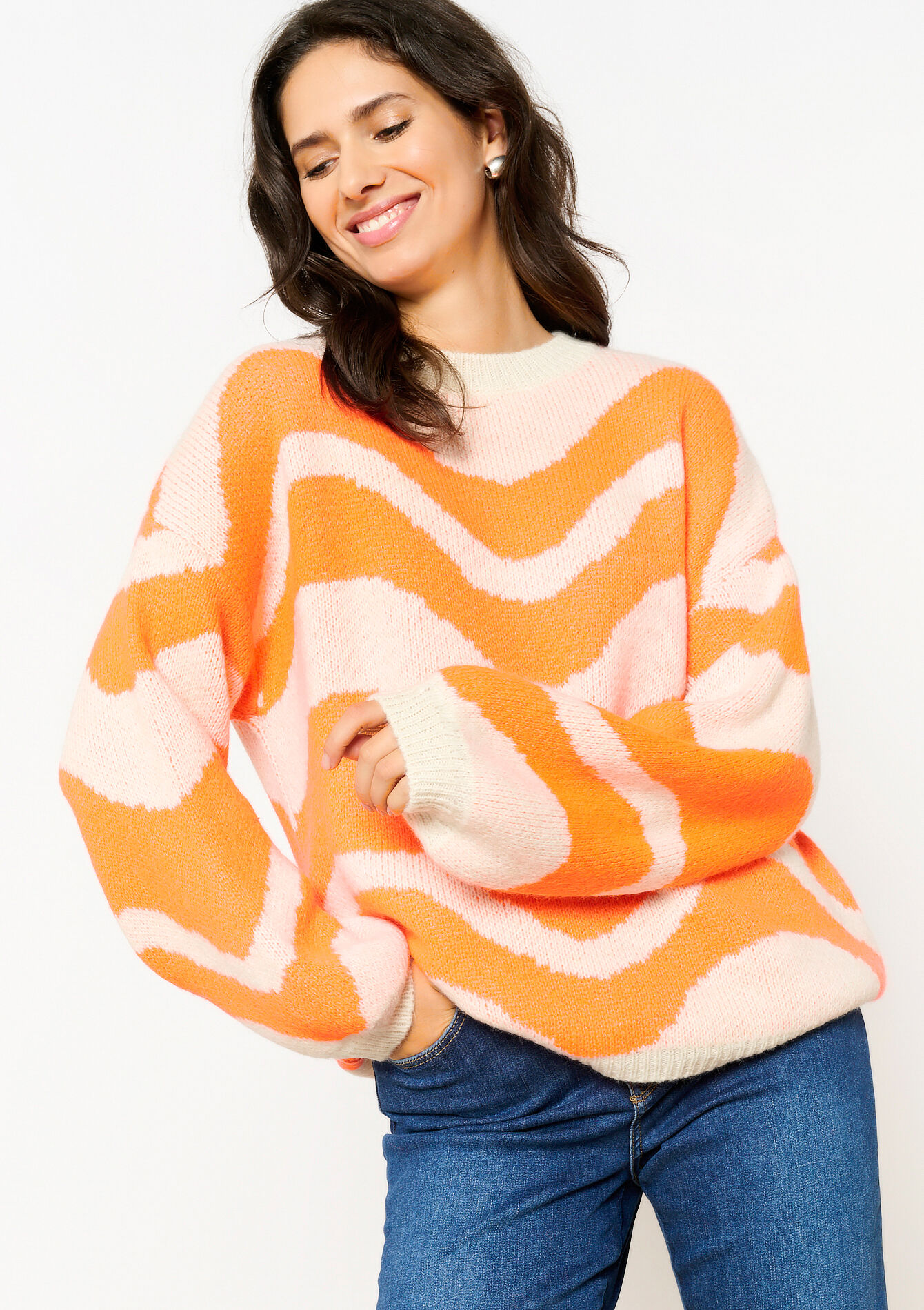 Pull à motif ondulé, Pull à motif ondulé - ORANGE BRIGHT - 04006730_1255
