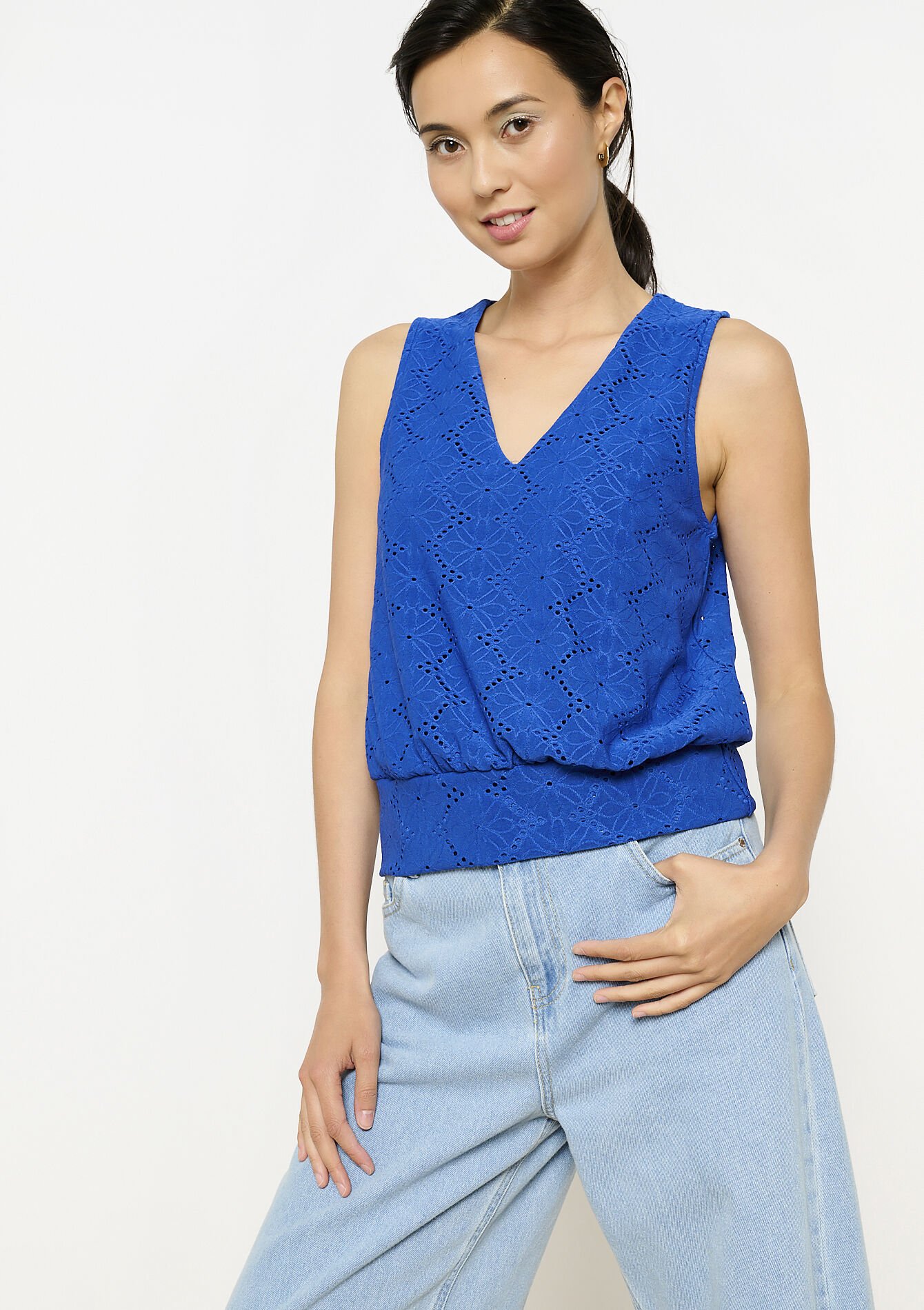 Débardeur en broderie anglaise, Débardeur en broderie anglaise - ELECTRIC BLUE - 02200518_1619