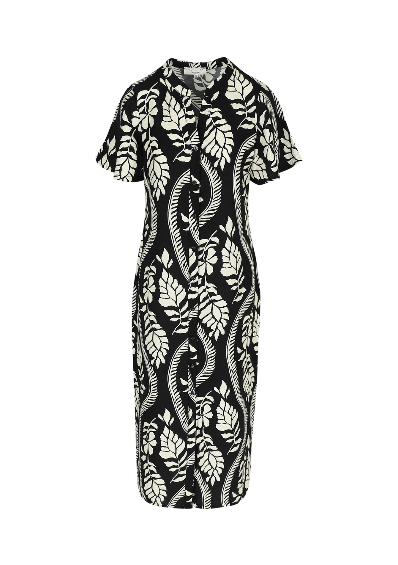 Flowing printed shirt dress, Flowing printed shirt dress - BLACK - 08104094