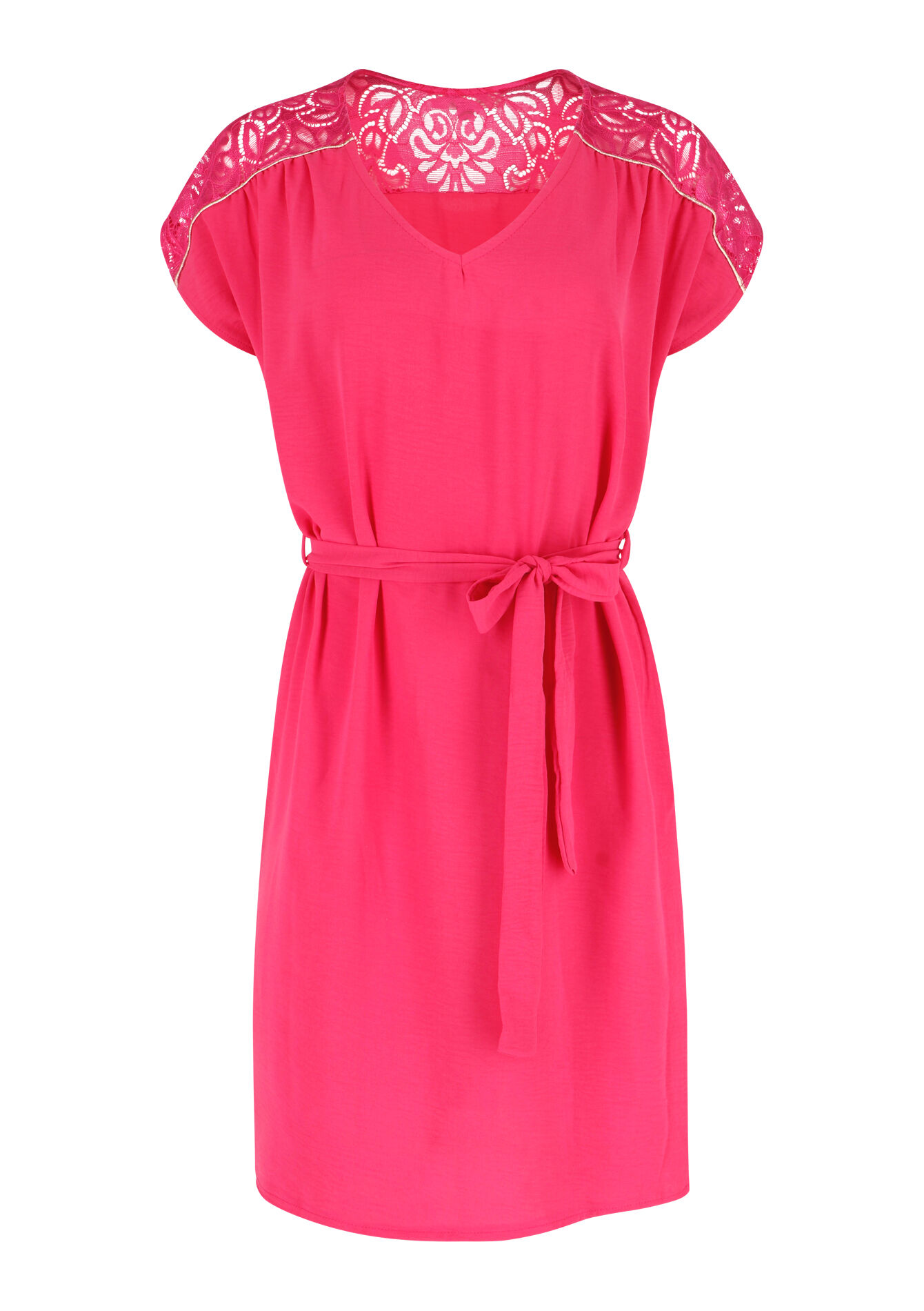 Midi-jurk met V-hals - FUCHSIA - 08103285_5626