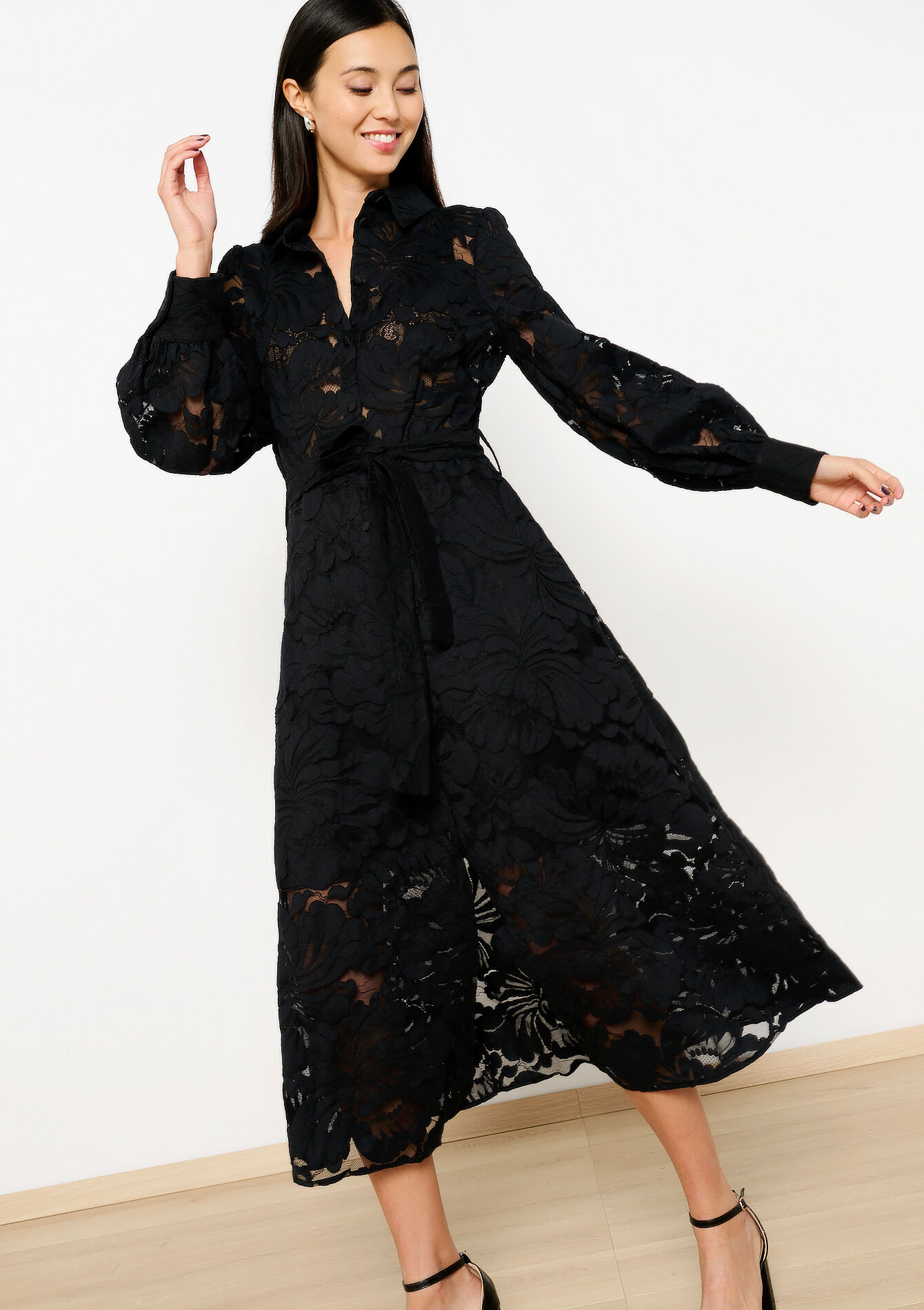 Robe-chemise en dentelle, Robe-chemise en dentelle - BLACK - 08103858_1119