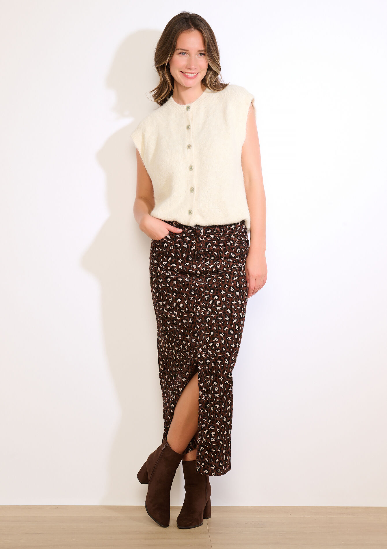 Mouwloos gebreid gilet, Mouwloos gebreid gilet - VANILLA WHITE - 04101362_1013