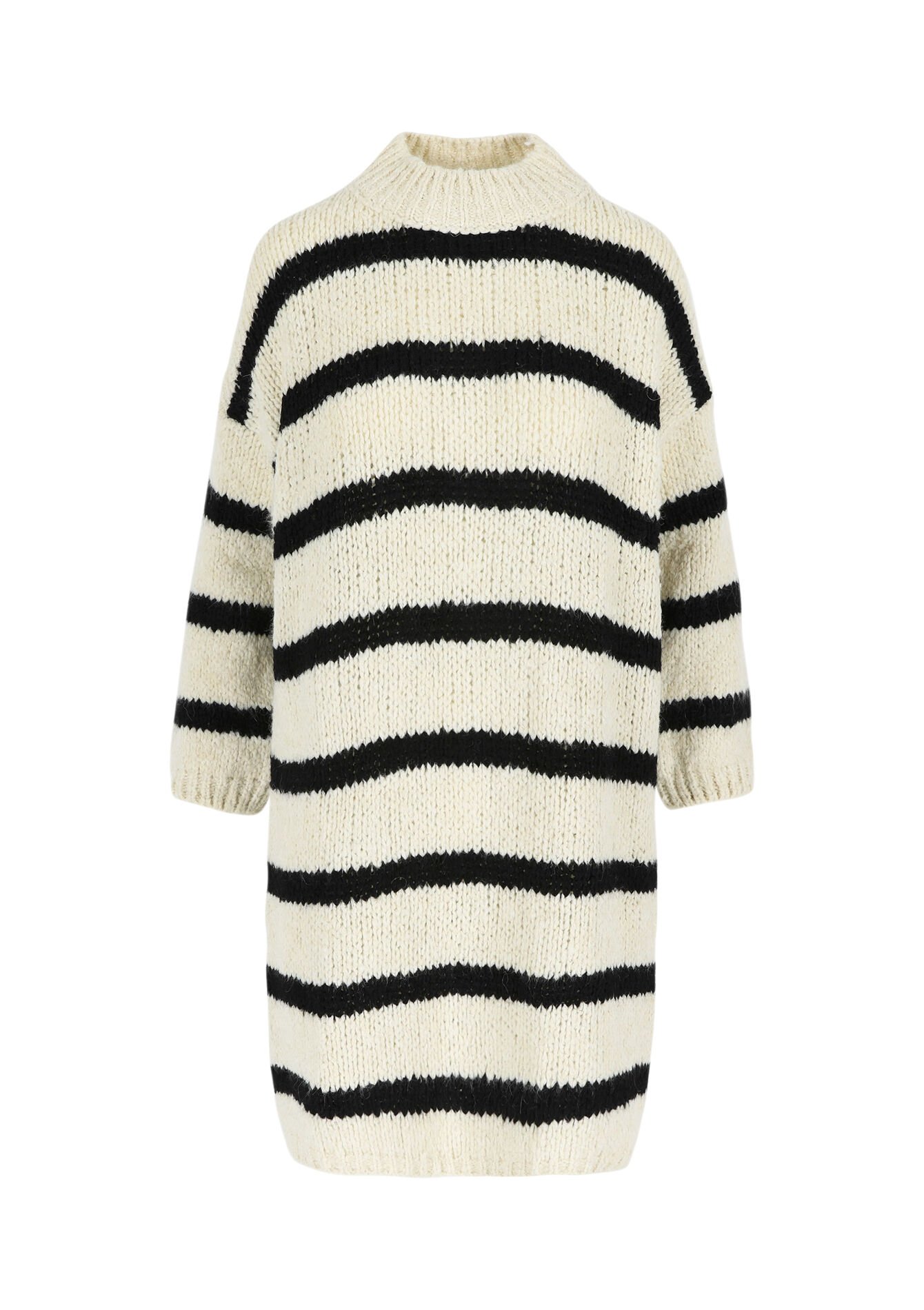 Gebreide jurk met strepen, Gebreide jurk met strepen - VANILLA WHITE - 08103485