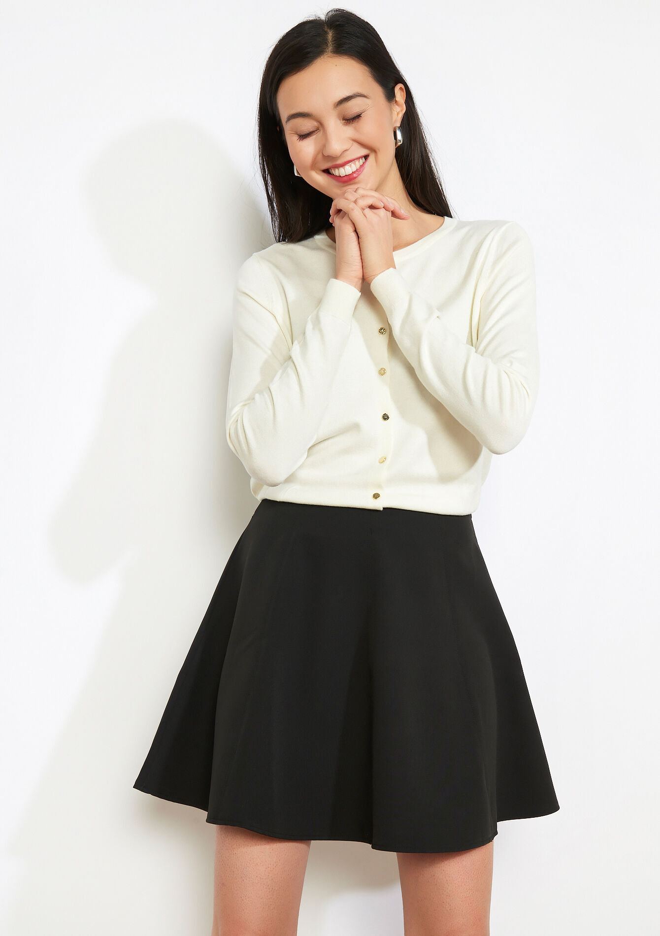 Buttoned roundneck cardigan - OFFWHITE - 04101358_1001