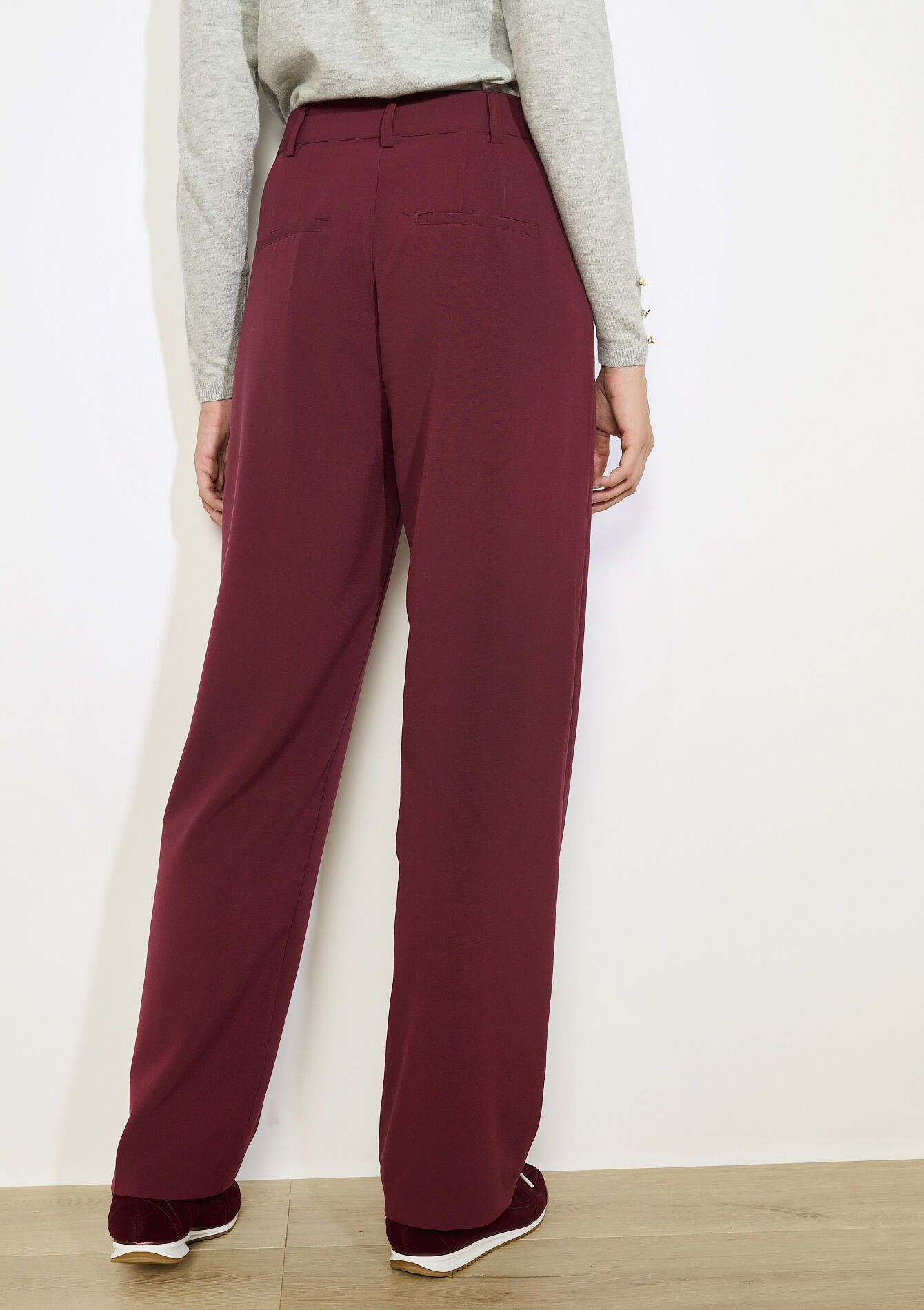 Pantalon fluide taille haute, Pantalon fluide taille haute - BORDEAU WINE - 06100705_1467